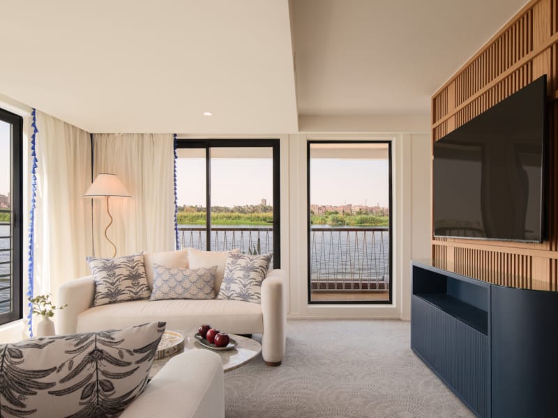 a living room with a large window