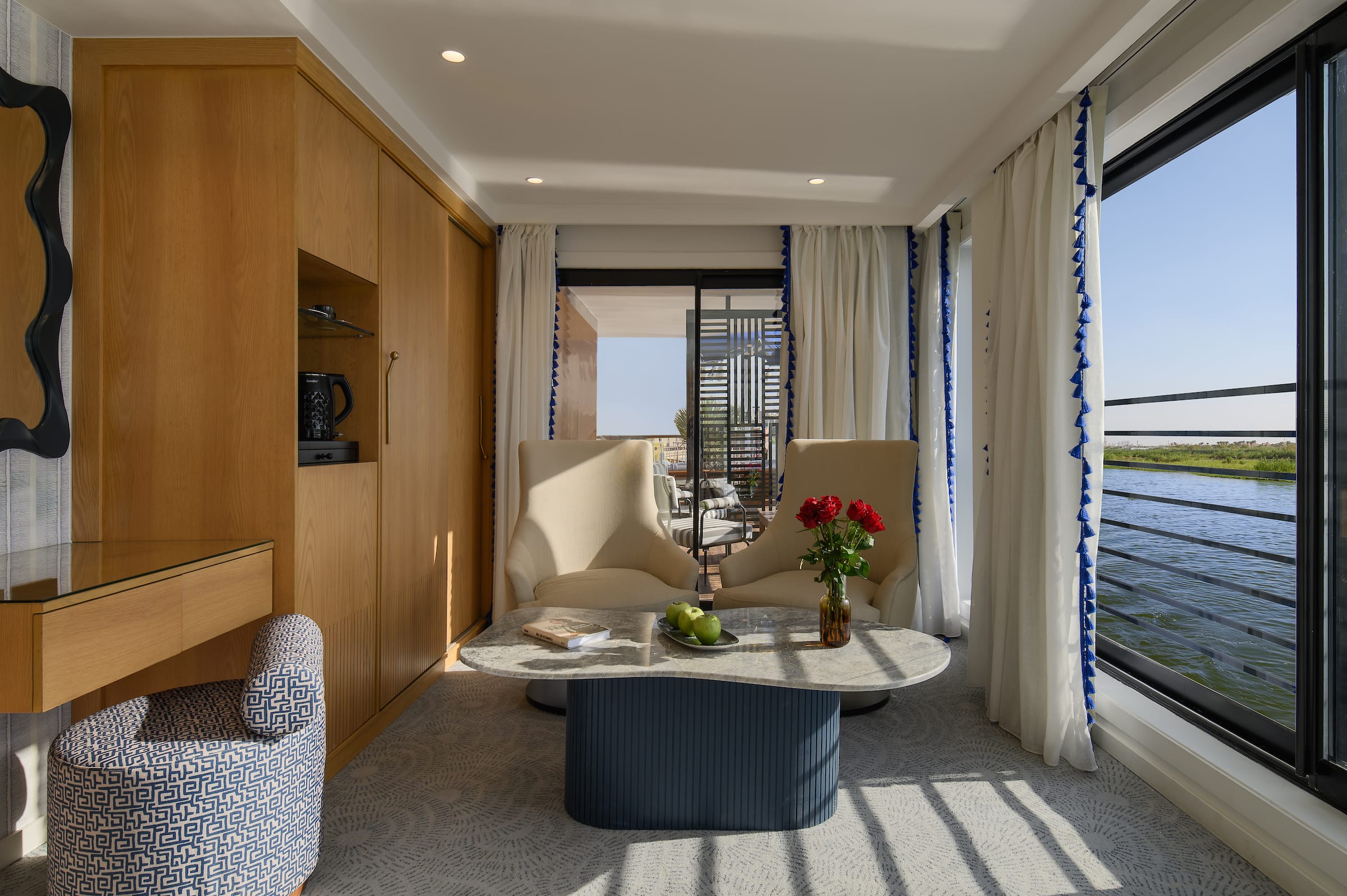 a living room with a large window