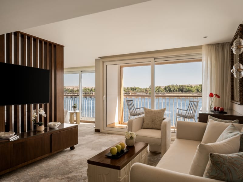 a living room with a large window