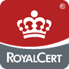 a red and white logo