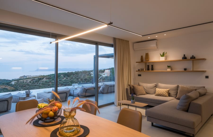 a living room with a large window