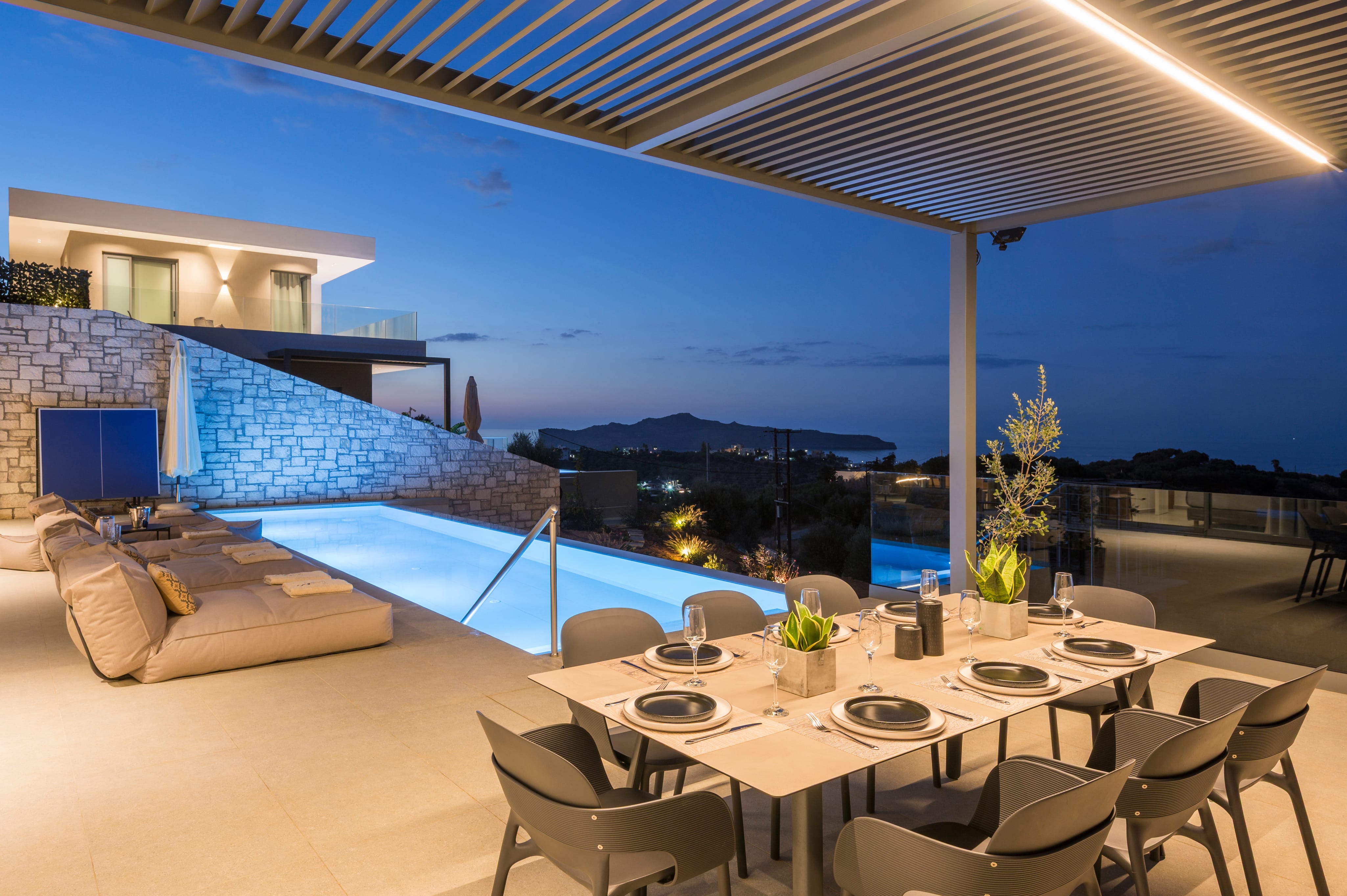 a room with a table and chairs