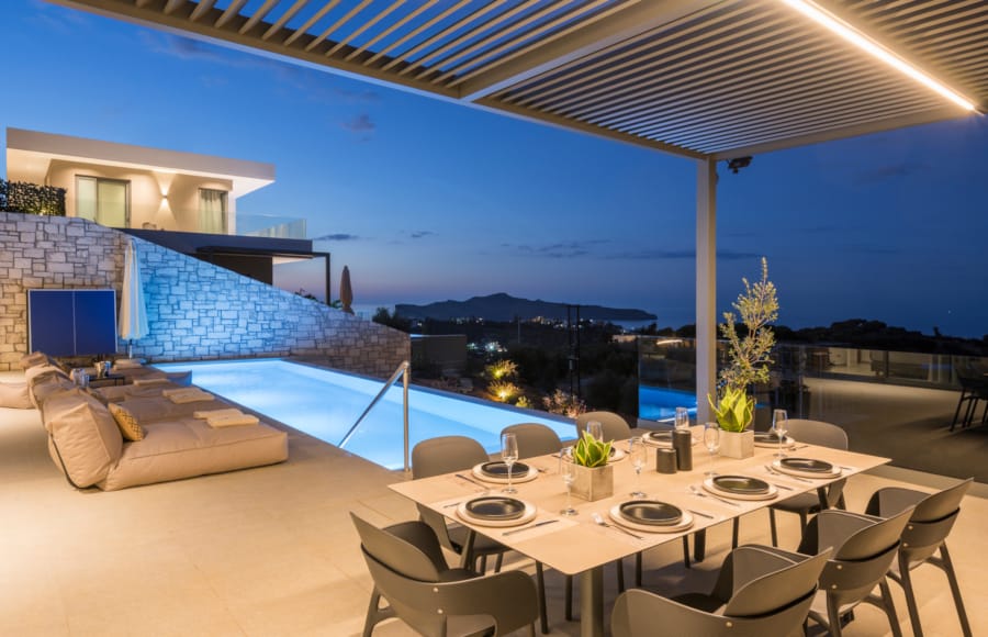 a room with a table and chairs