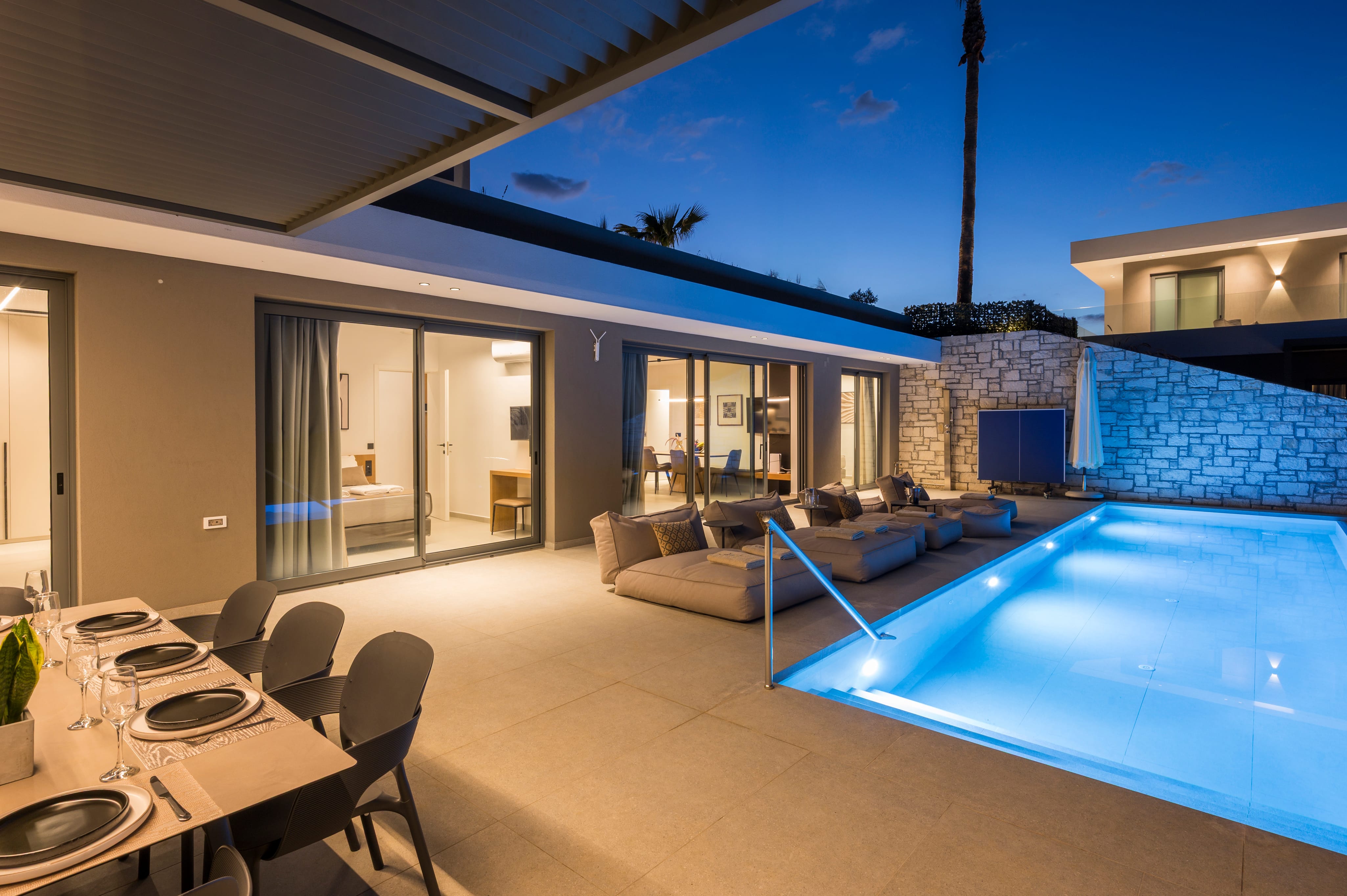 a swimming pool in a room