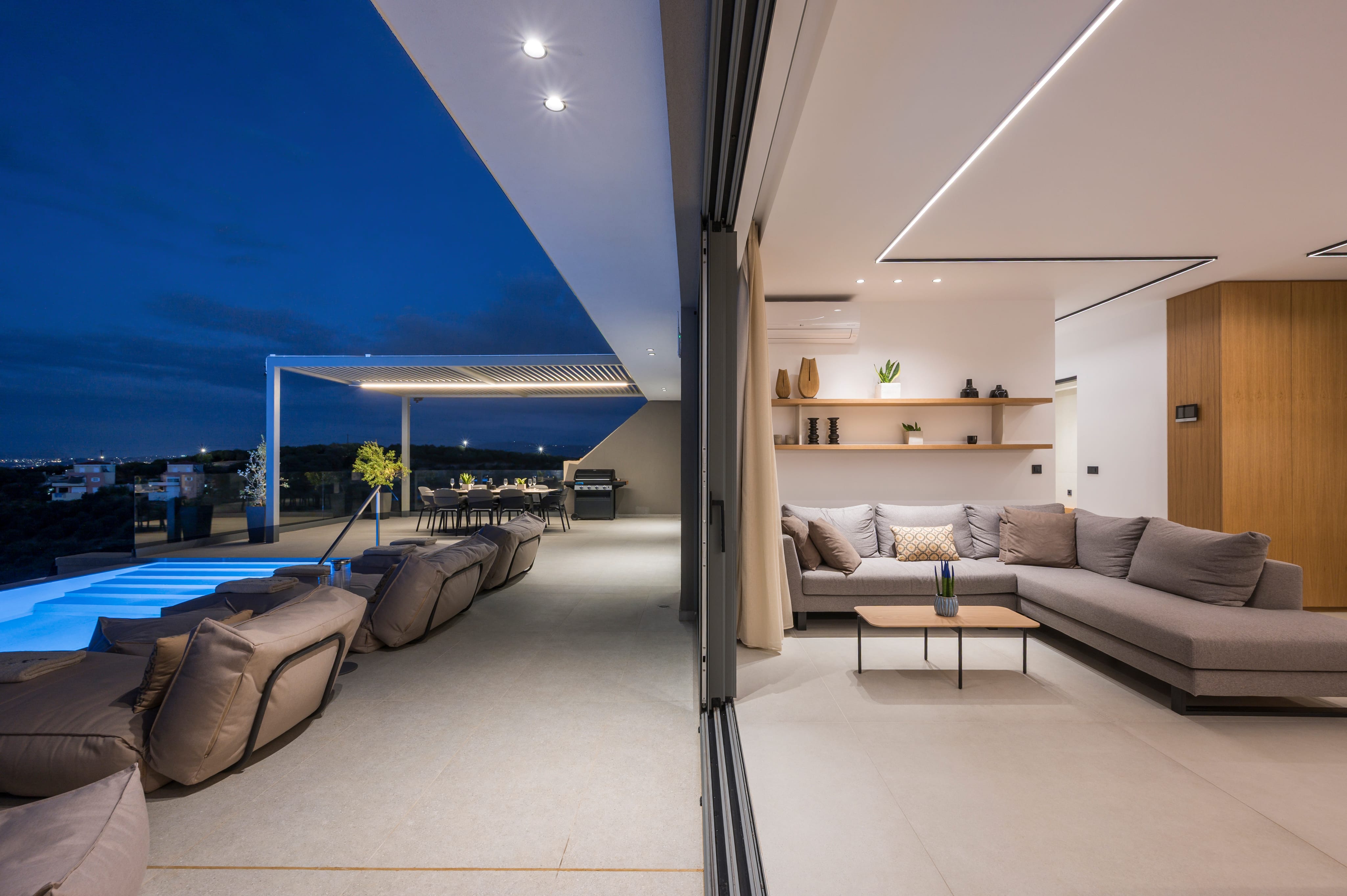 a room with a couch and a table