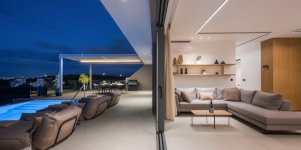 a room with a couch and a table