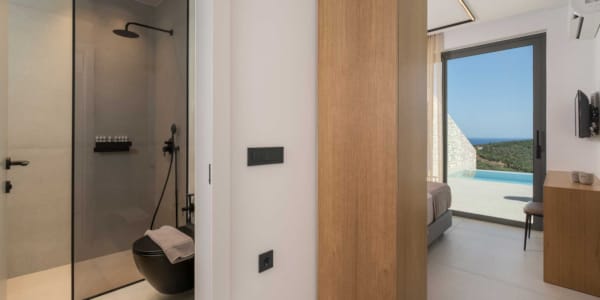 a room with a door and a window