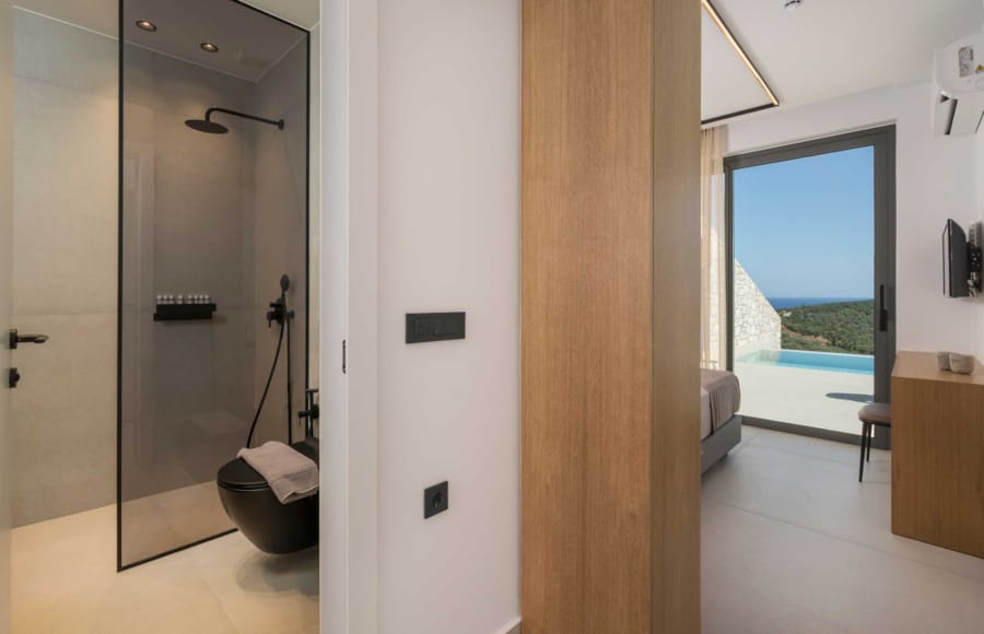 a room with a door and a window