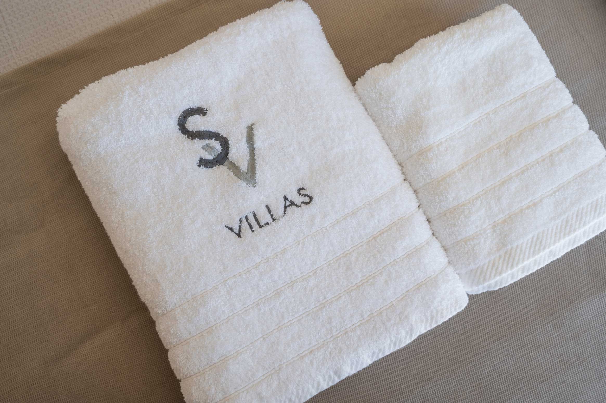 a white towel with black text on it