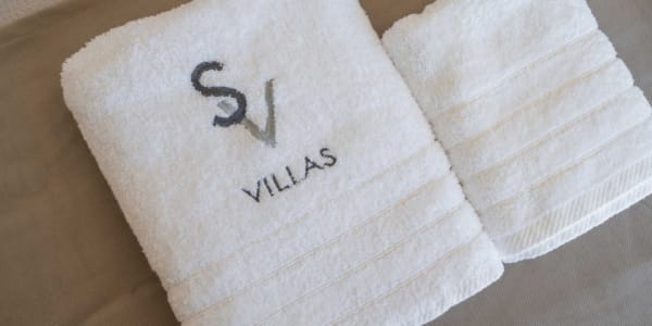 a white towel with black text on it