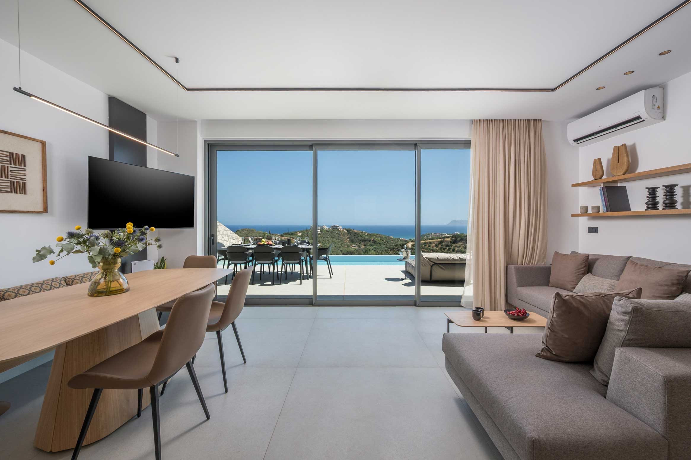 a living room with a large window