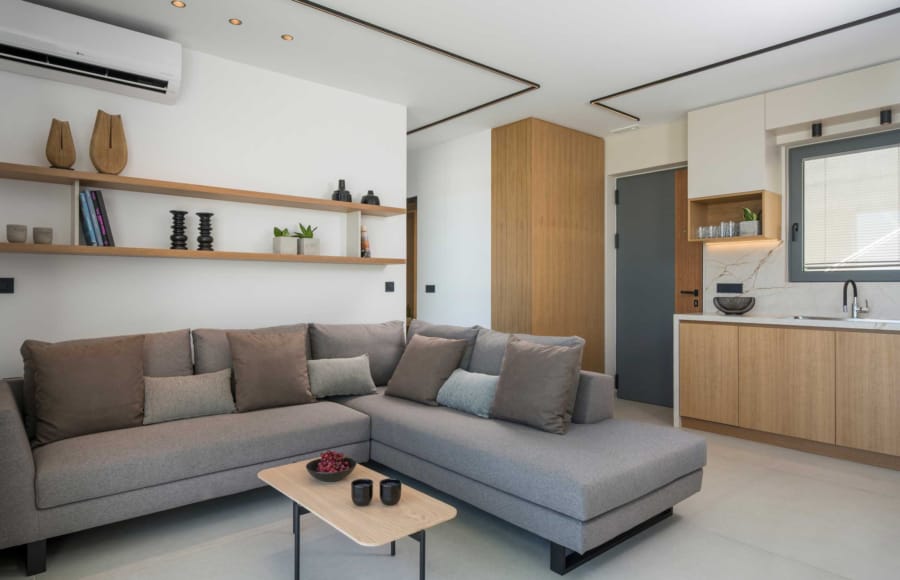 a living room with a couch and a coffee table