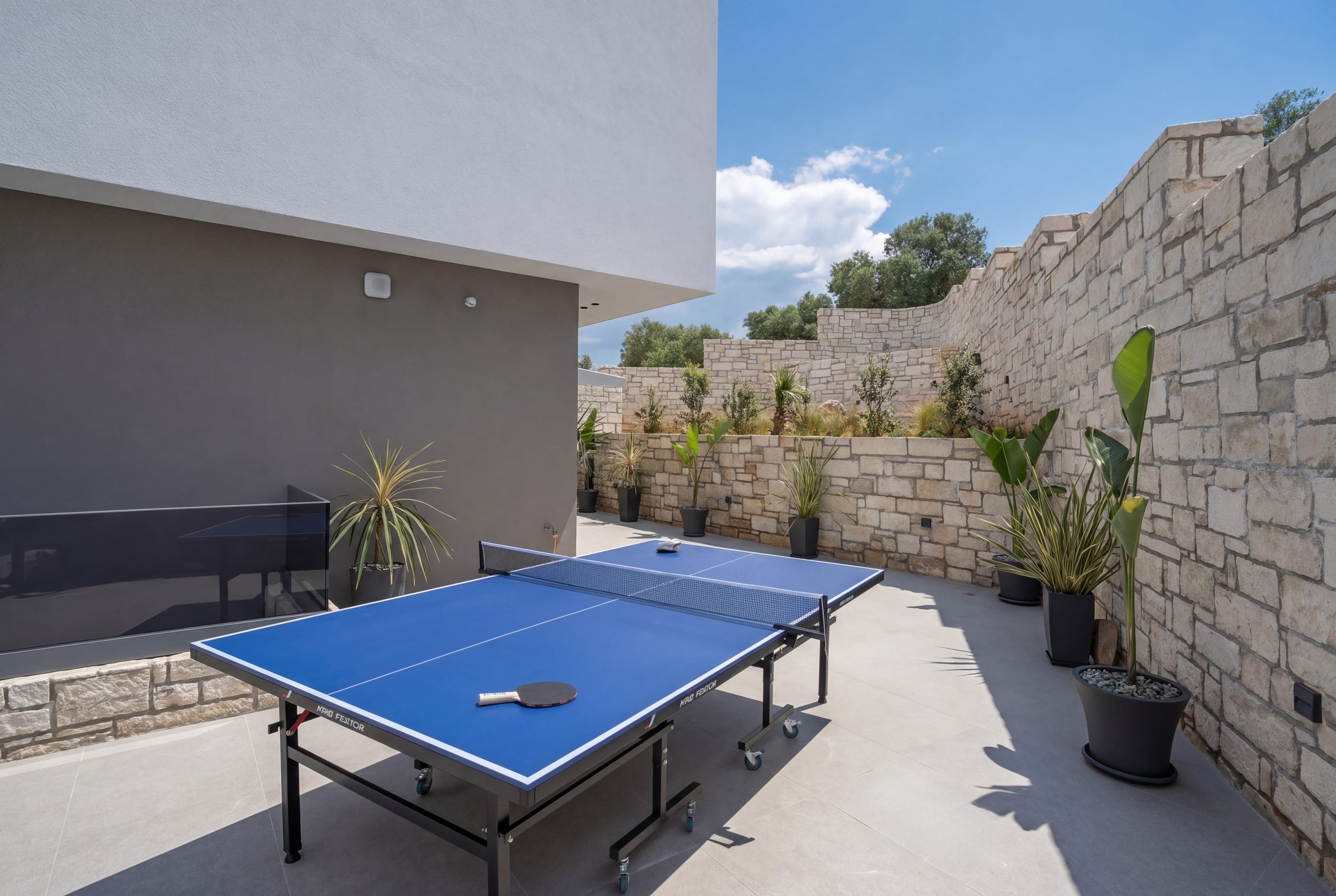 a ping pong table outside