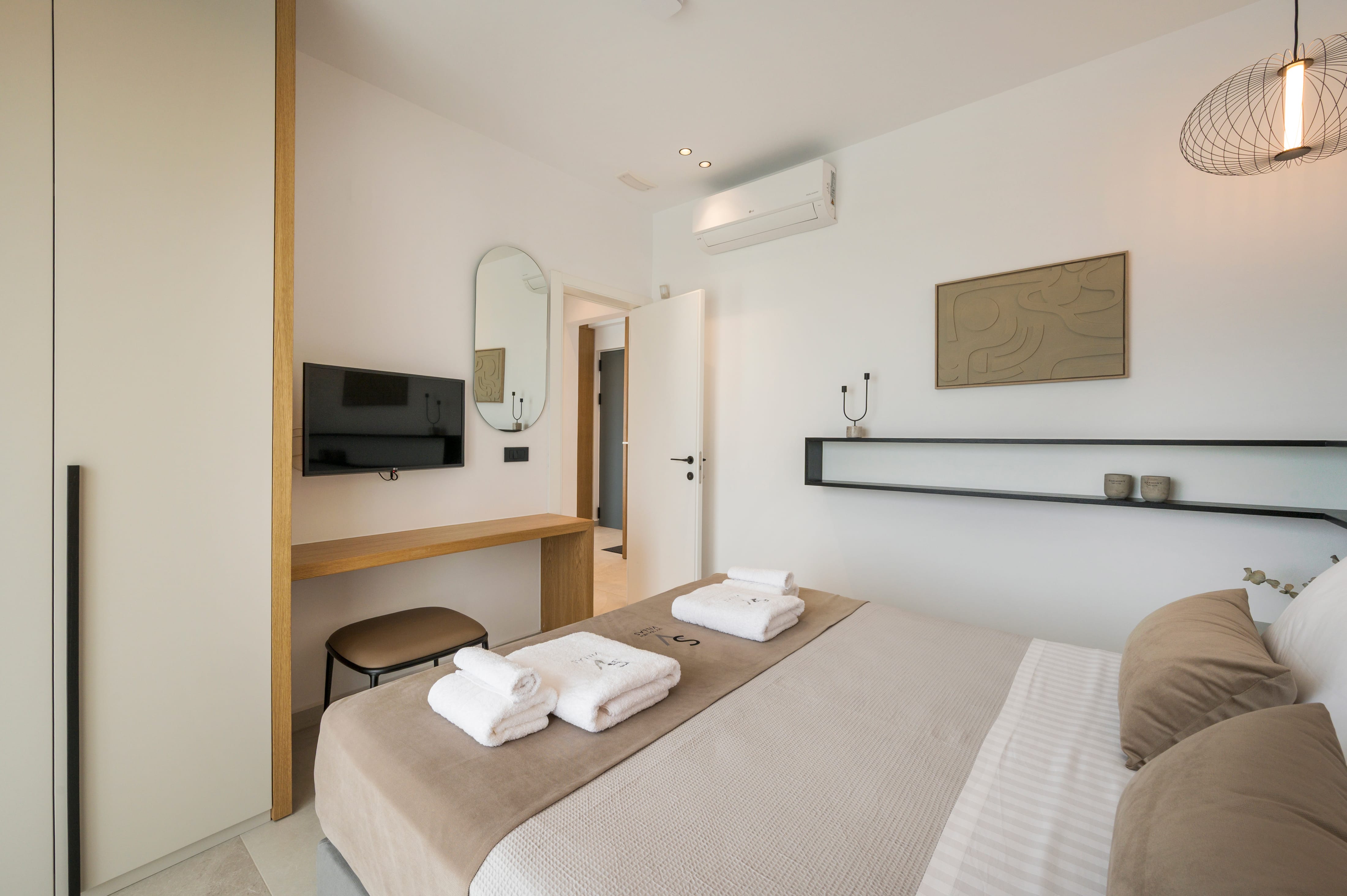 a bed with towels on it