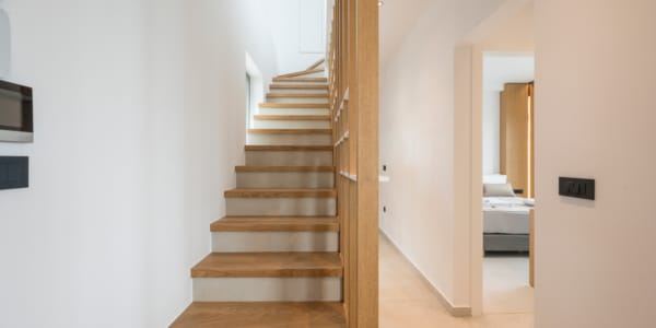 a wooden staircase in a house