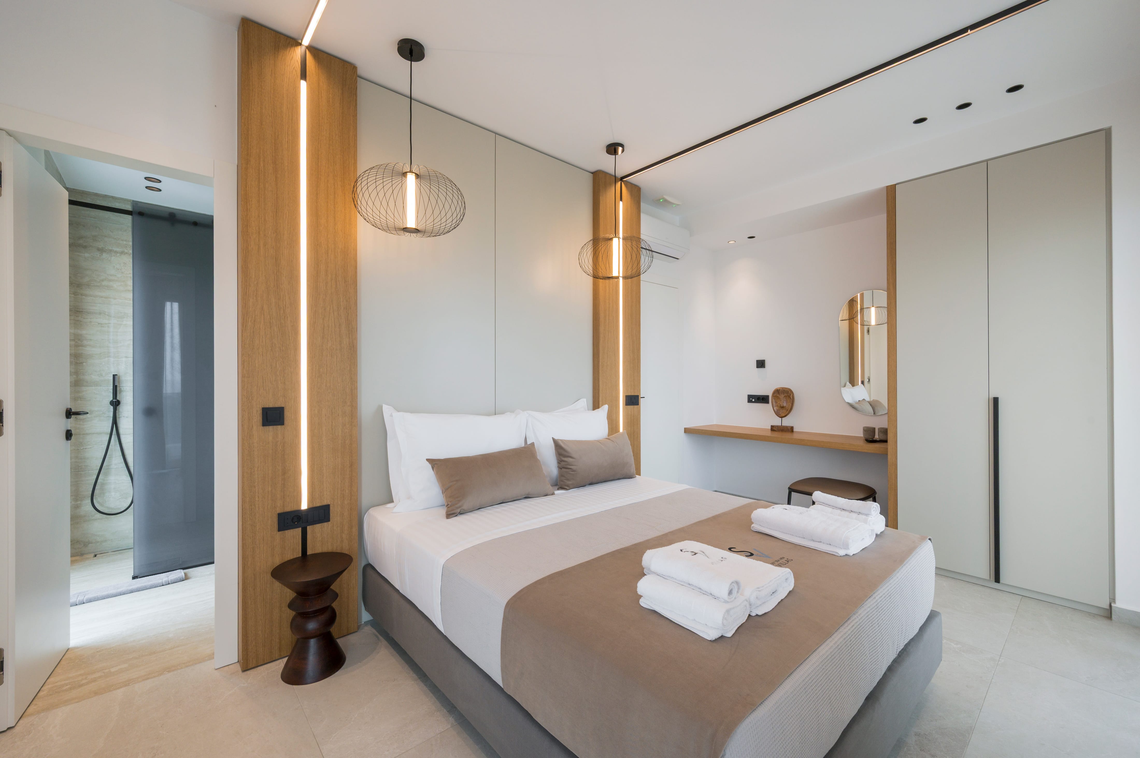 a bed with towels on it