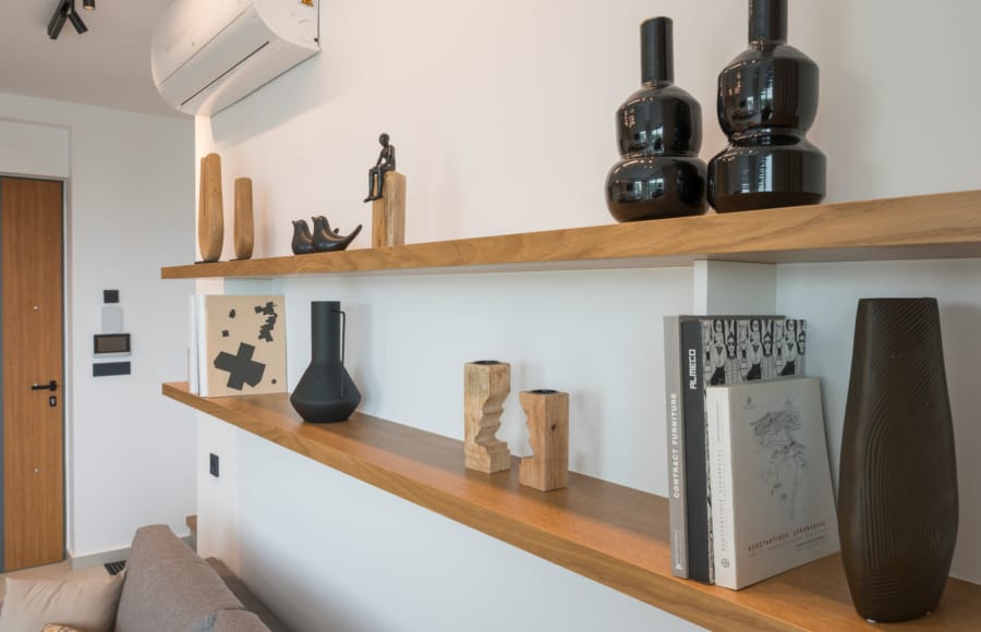 a shelf with objects on it