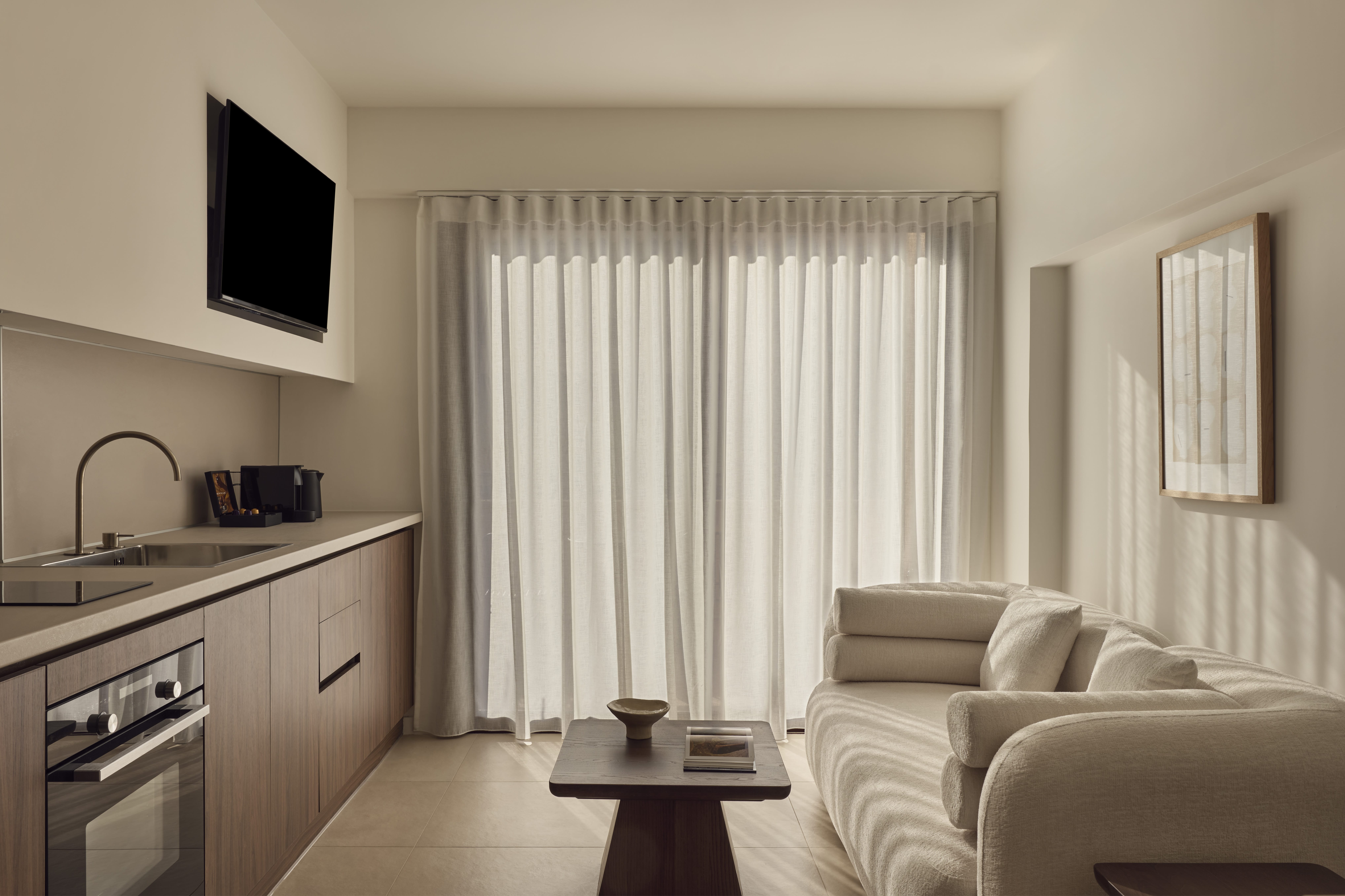 a living room with a white couch