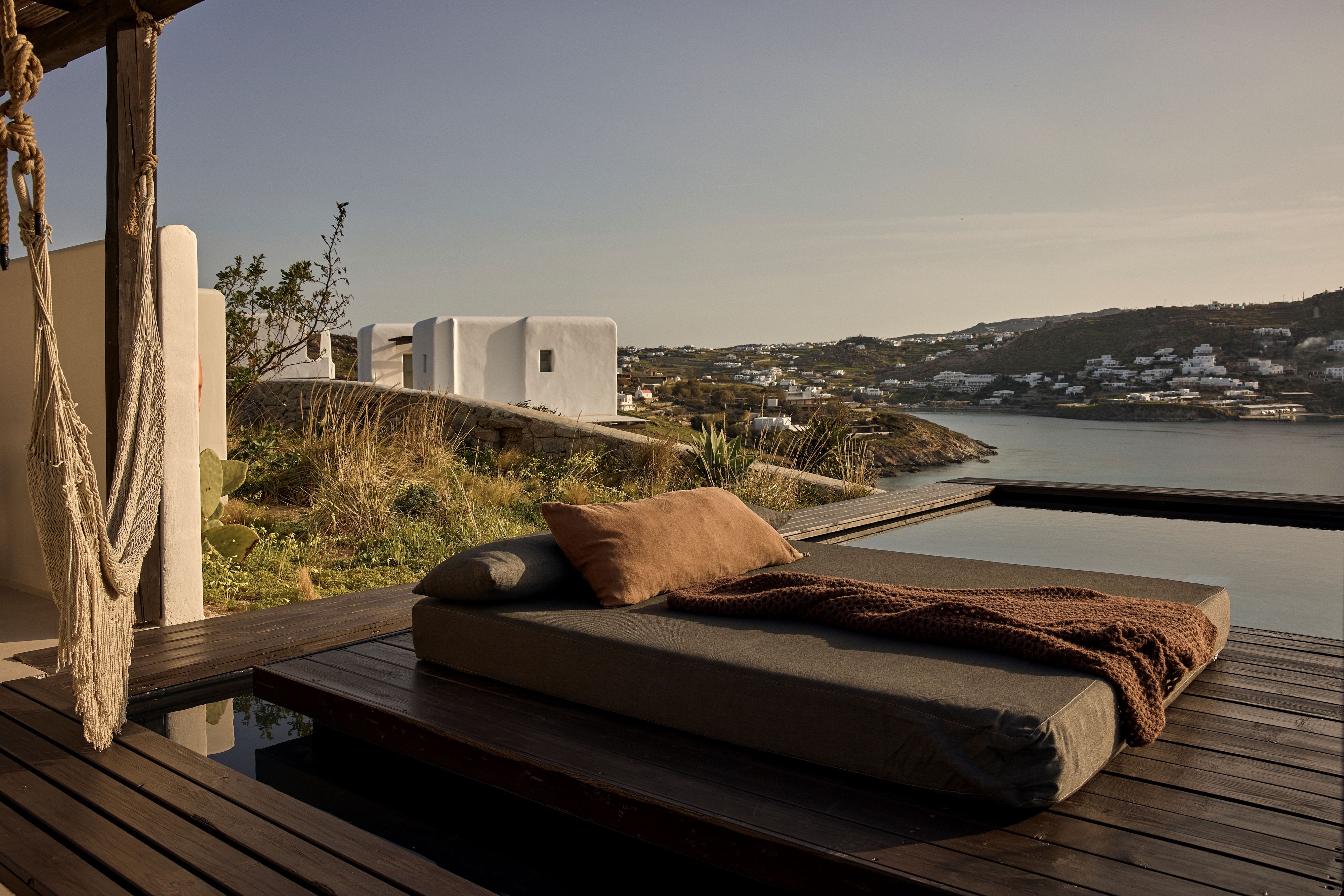 a bed on a deck