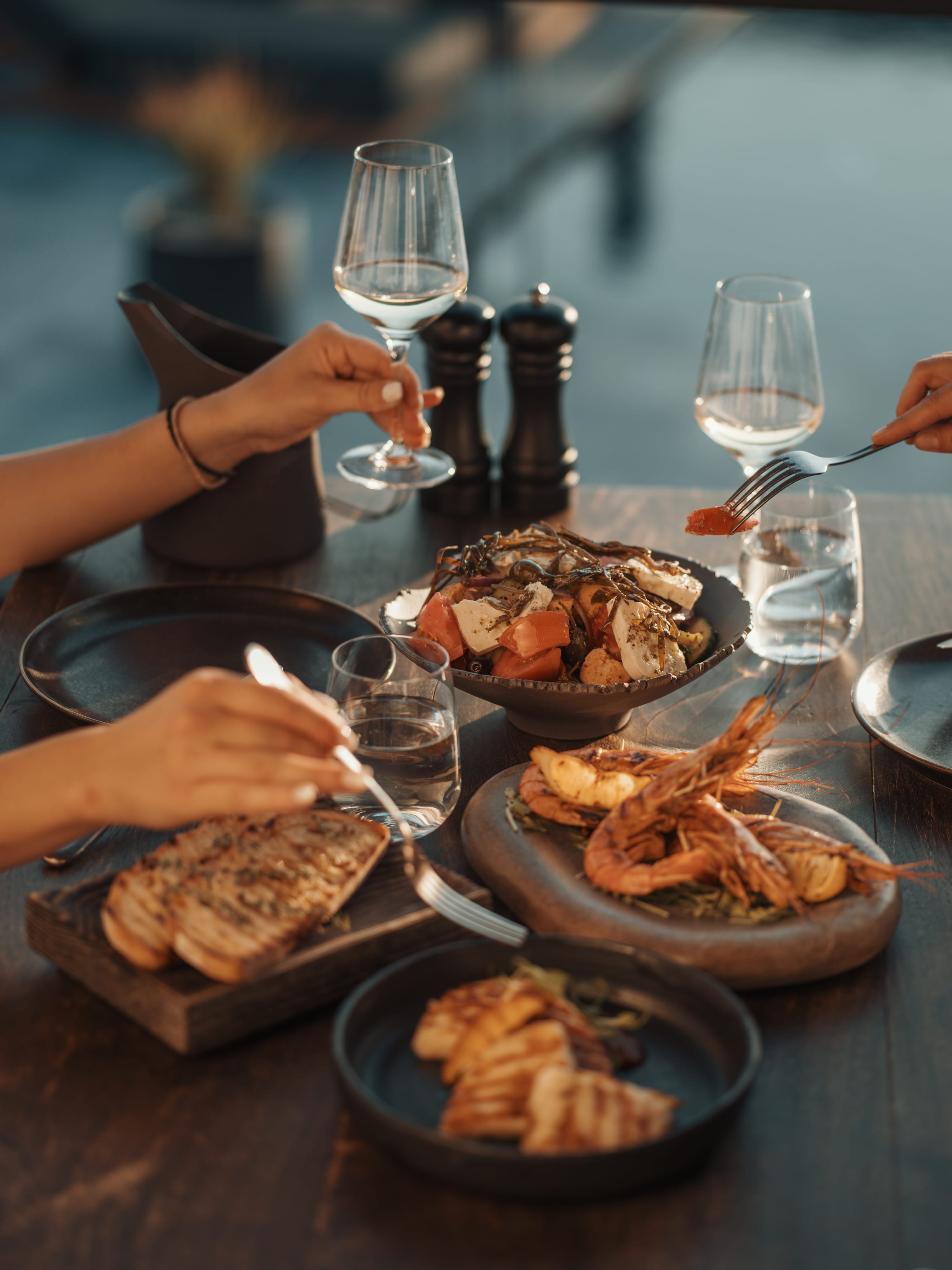 a table is filled with food