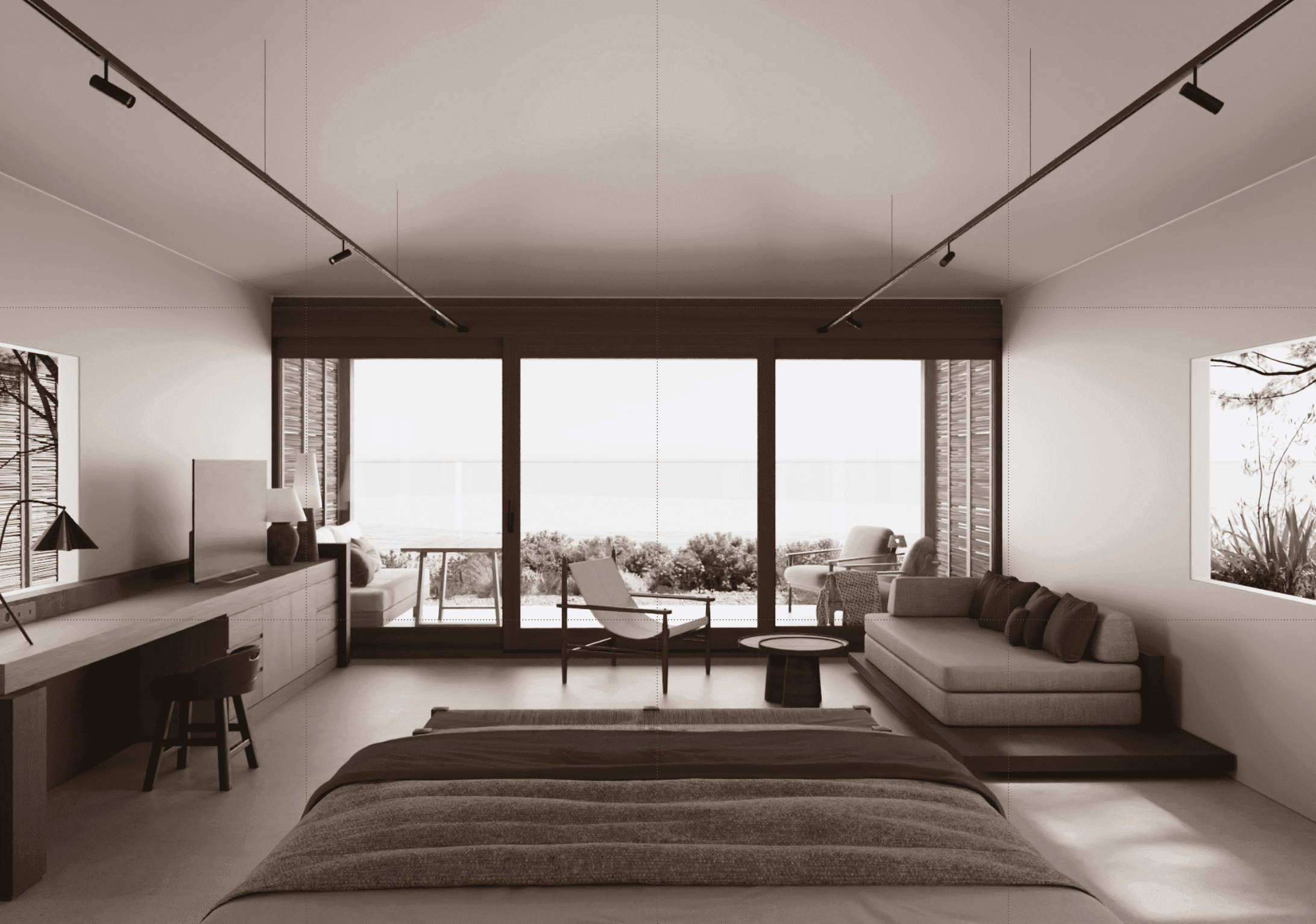 a living room with a large window