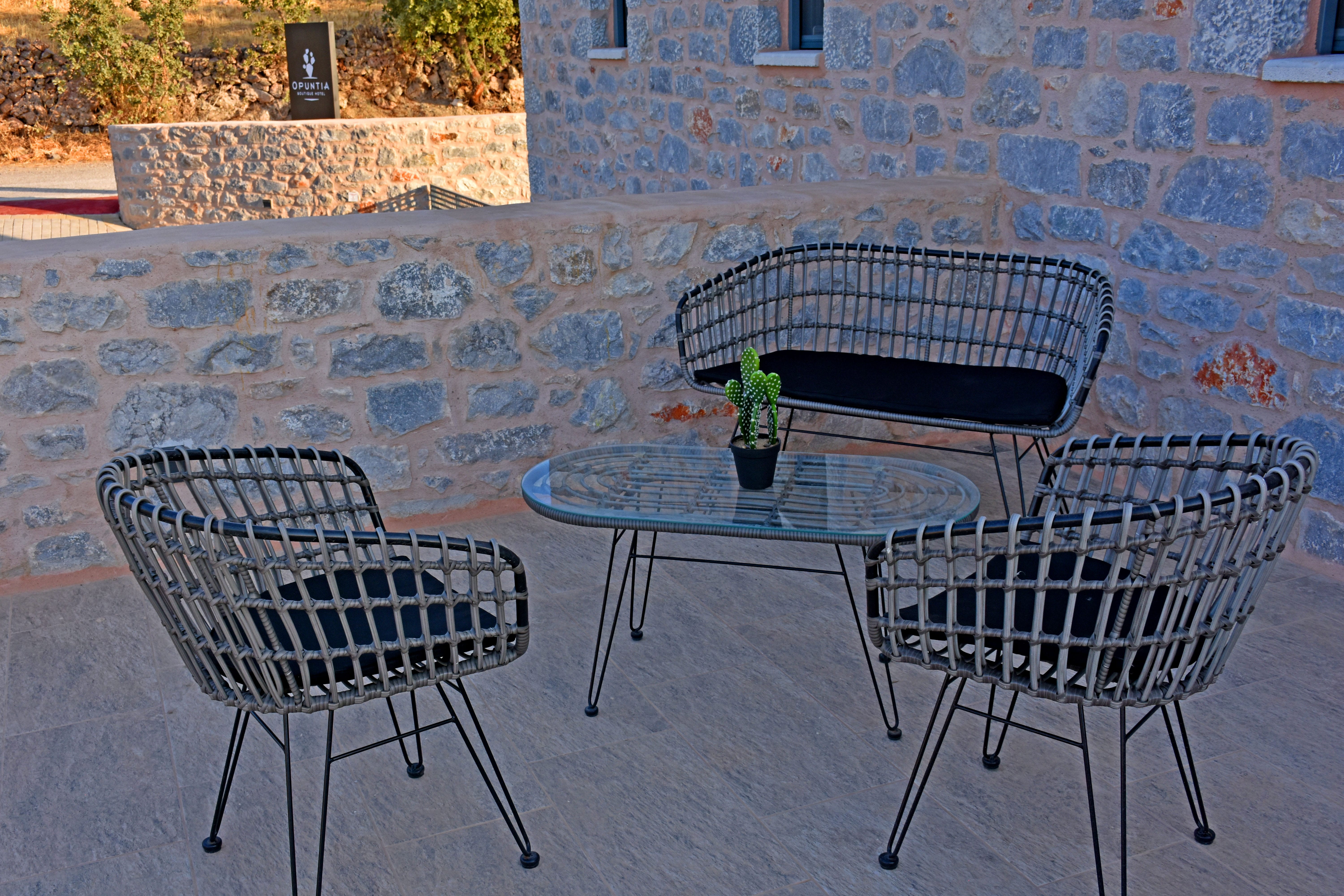 a table and chairs outside