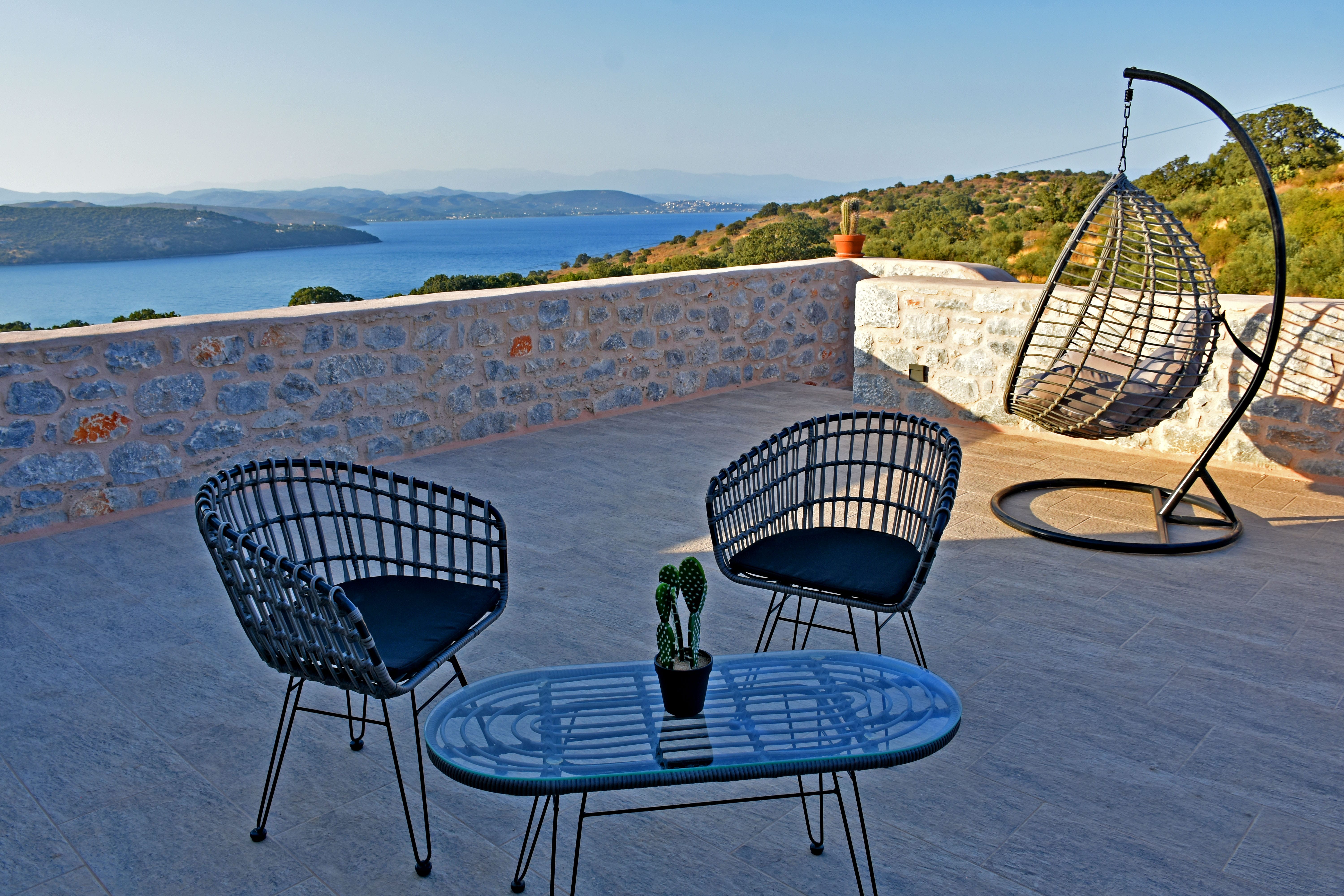 a table and chairs on a patio
