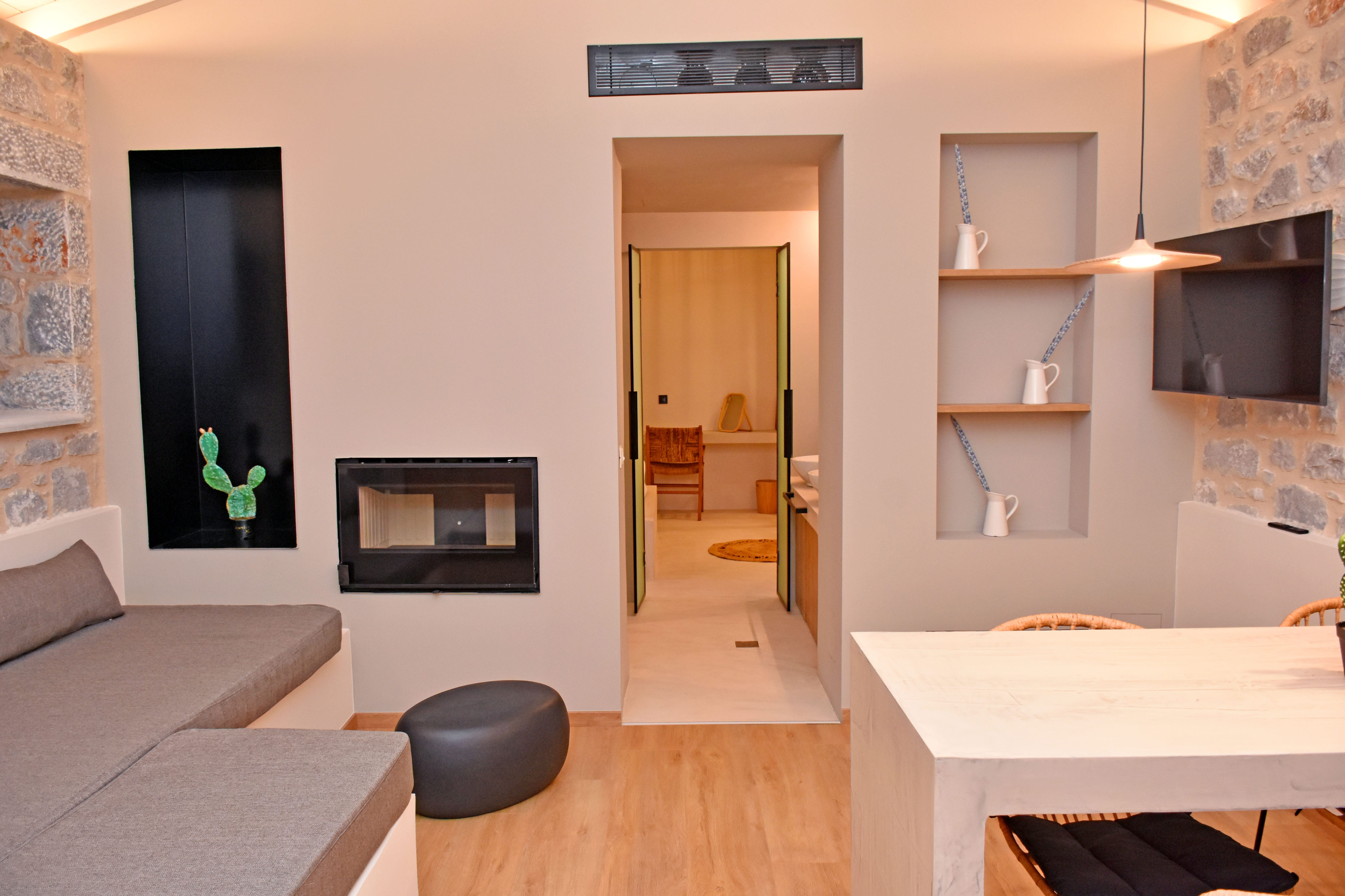 a room with a desk and a chair