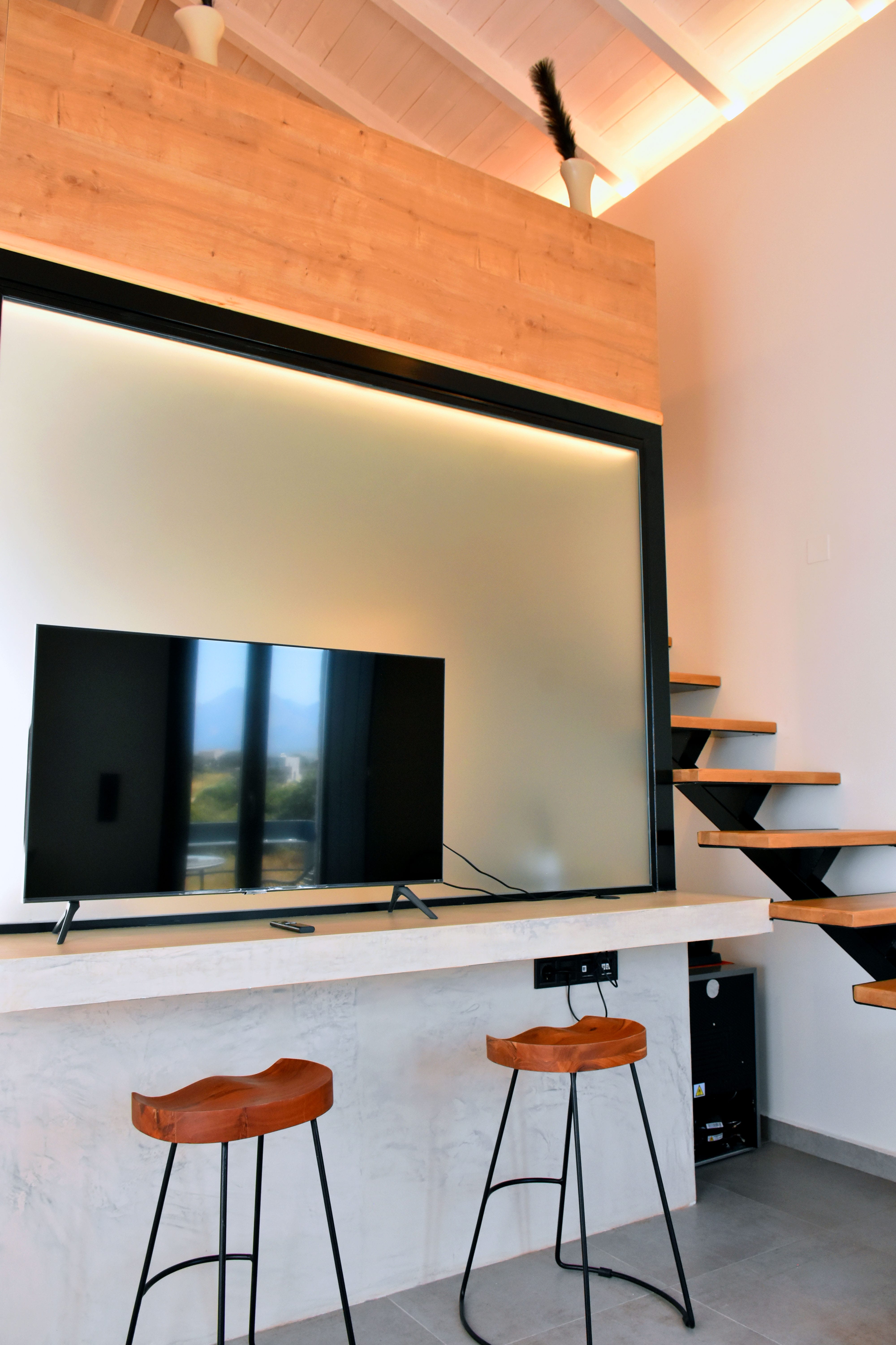 a room with a table and chairs