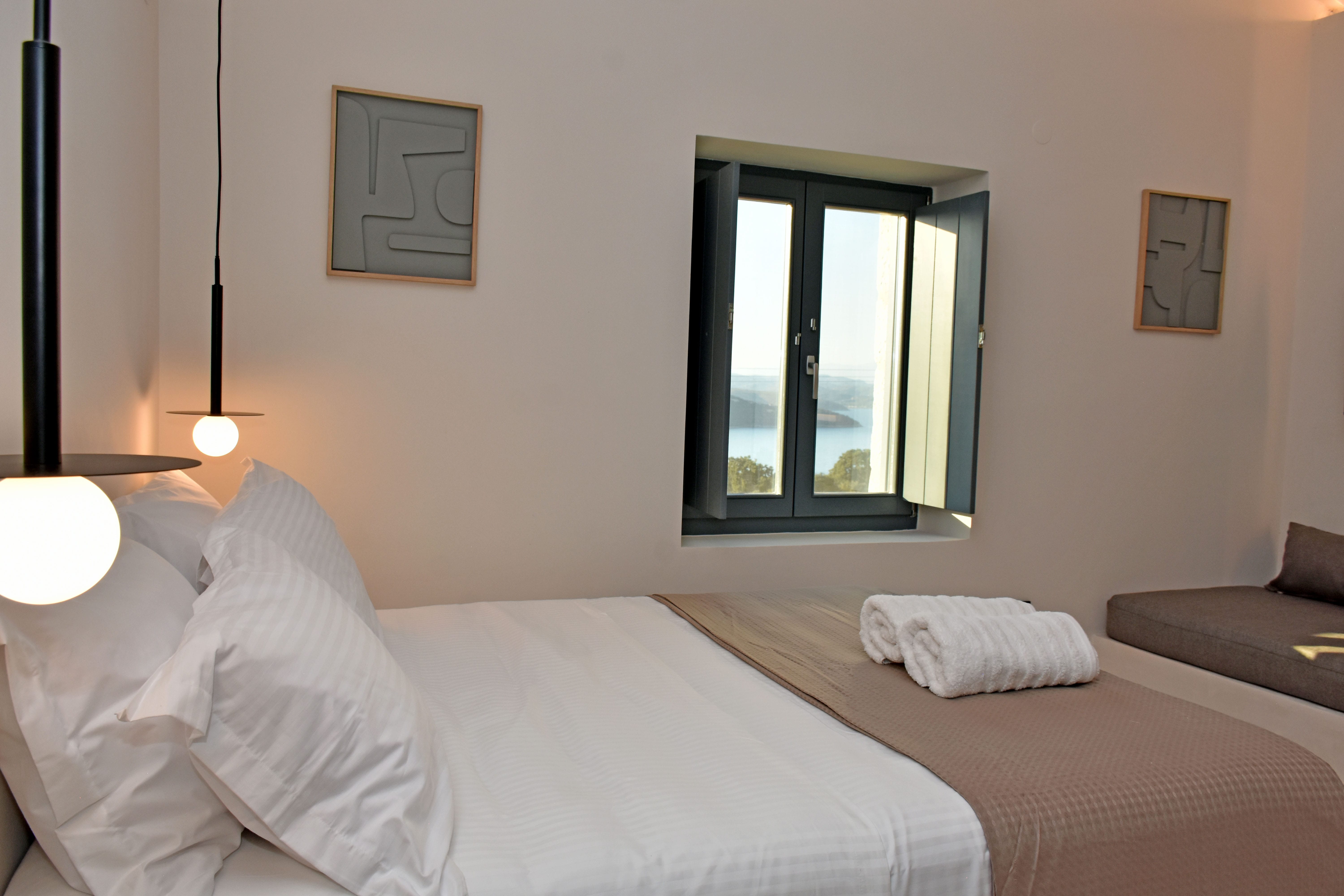 a hotel room with two beds