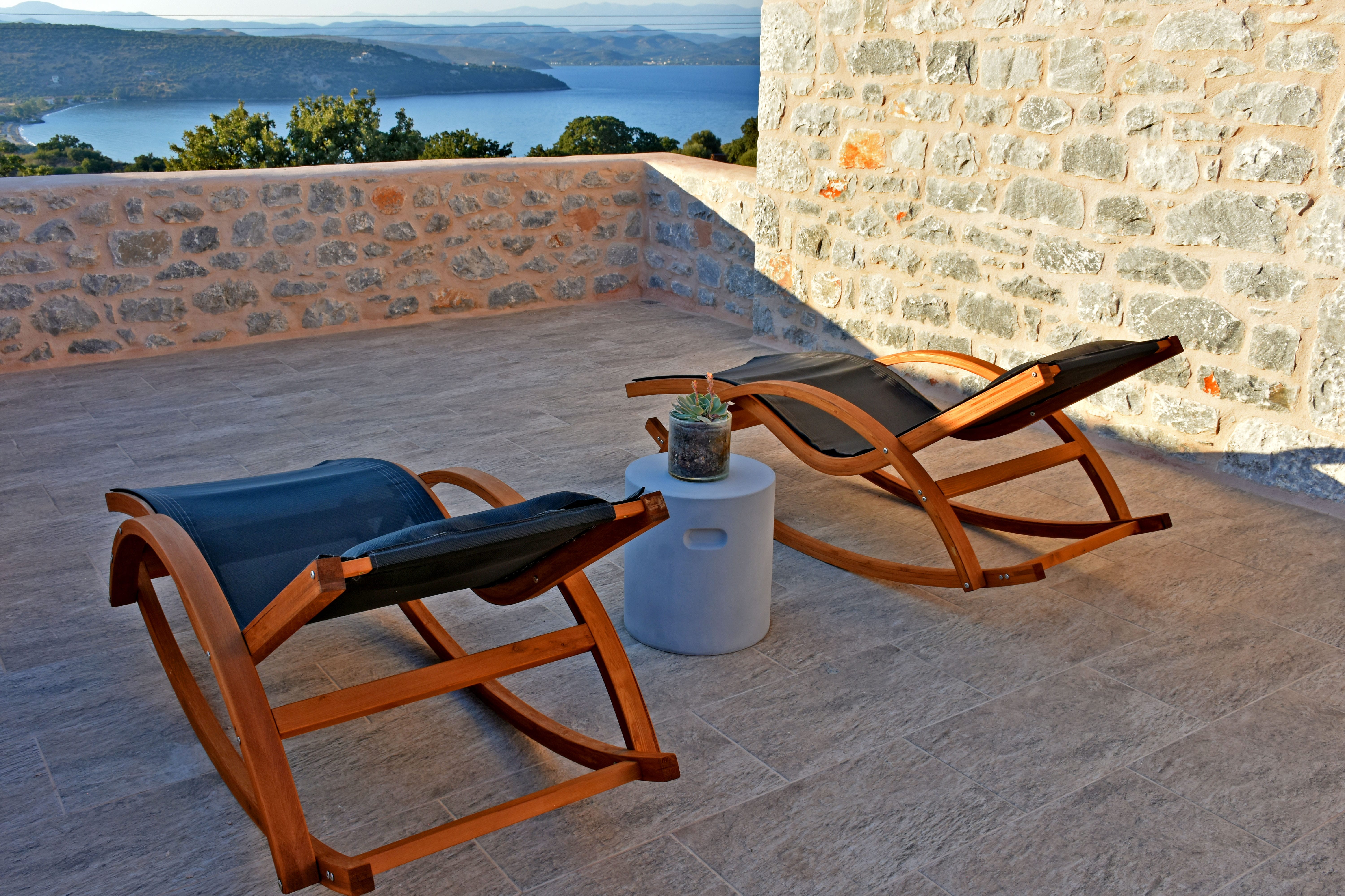 a table and chairs on a patio