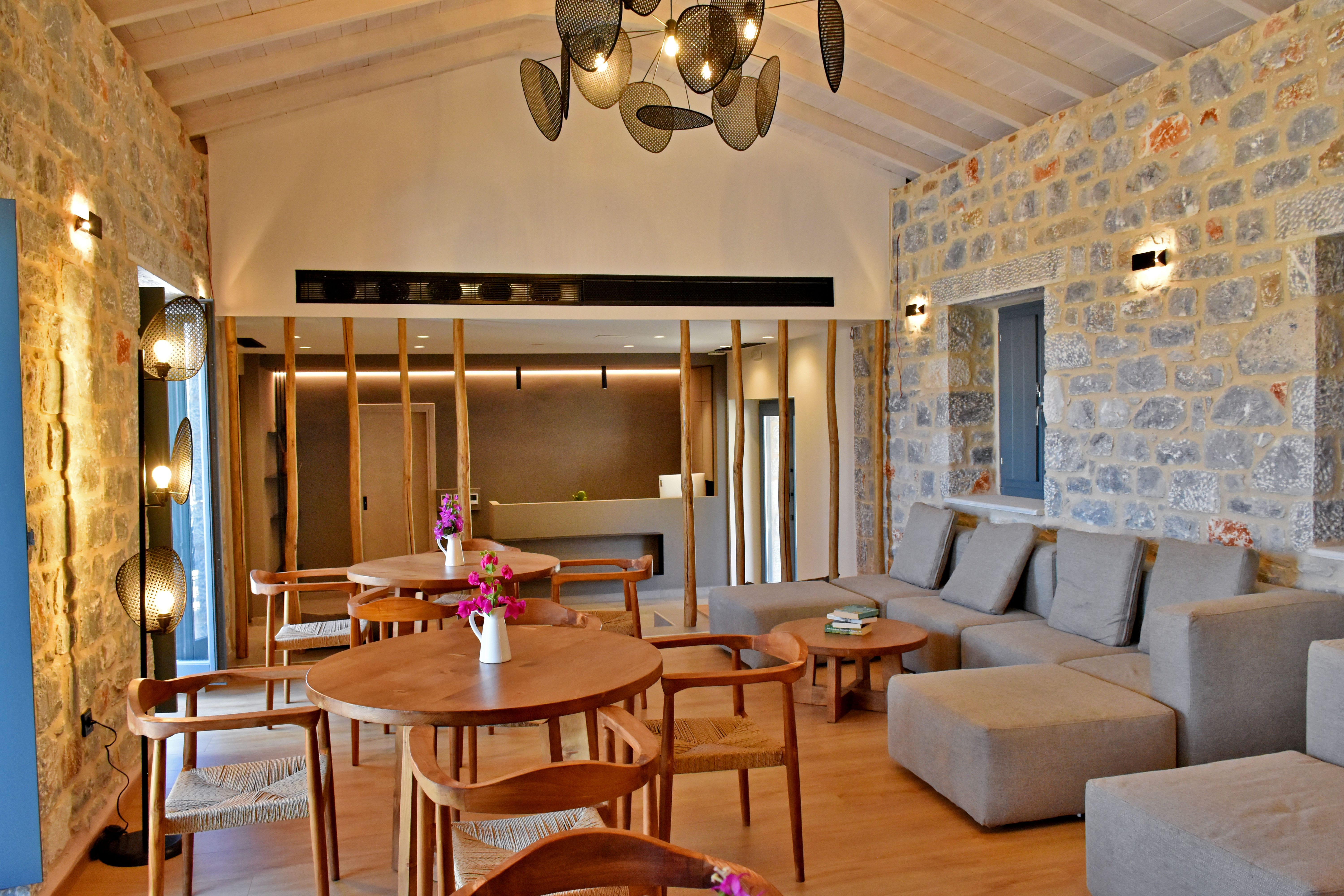 a room with tables and chairs