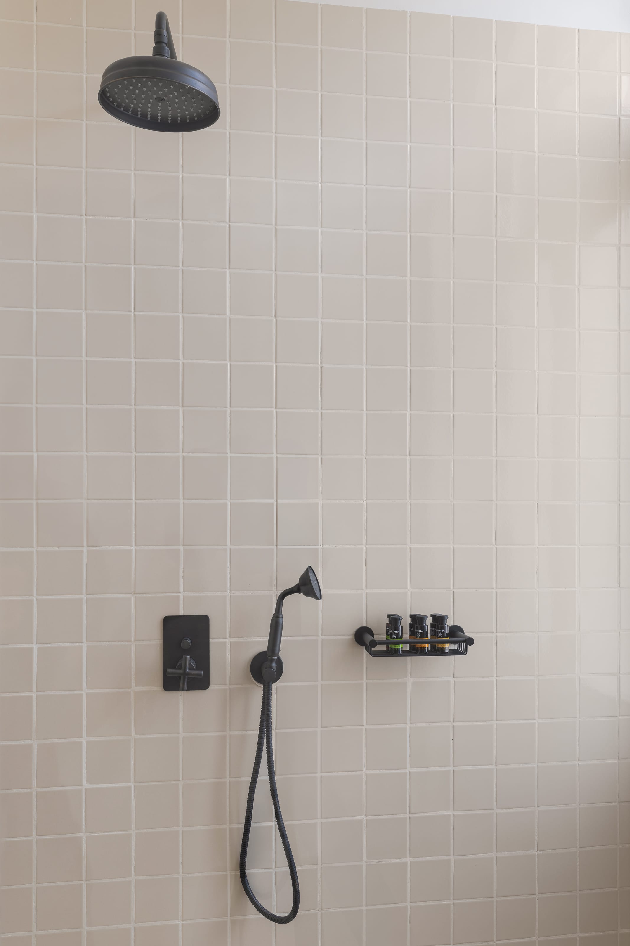 a shower head and a toilet