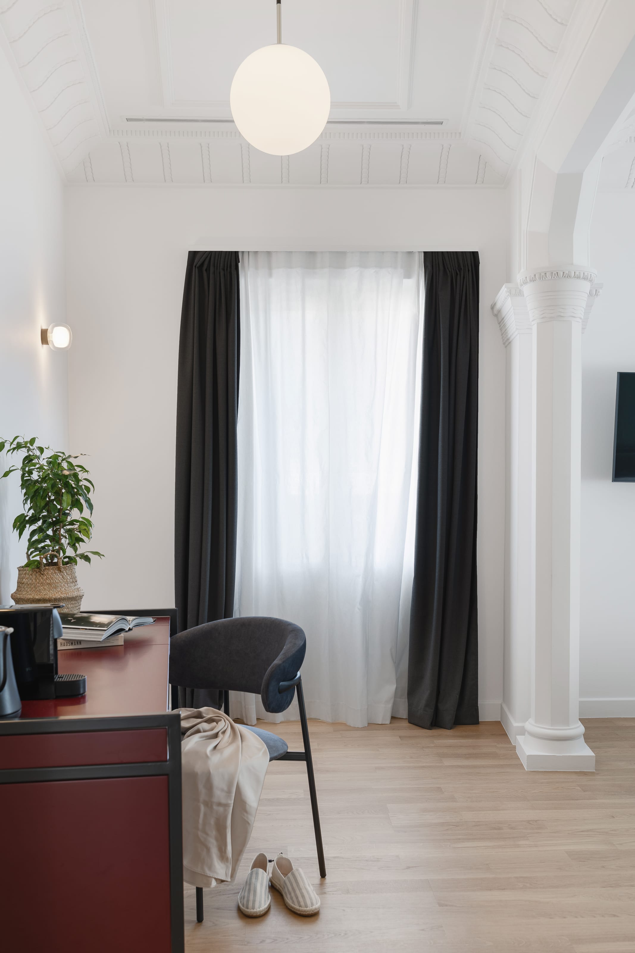 a room with a desk and a chair