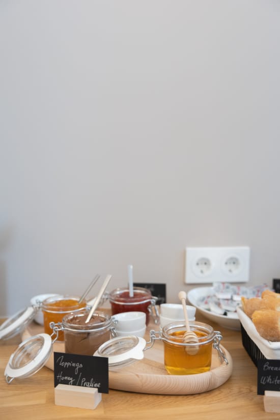 a table with food and drinks on it