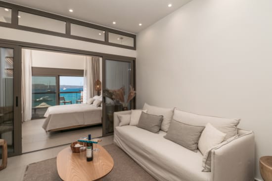 a living room with a large glass door