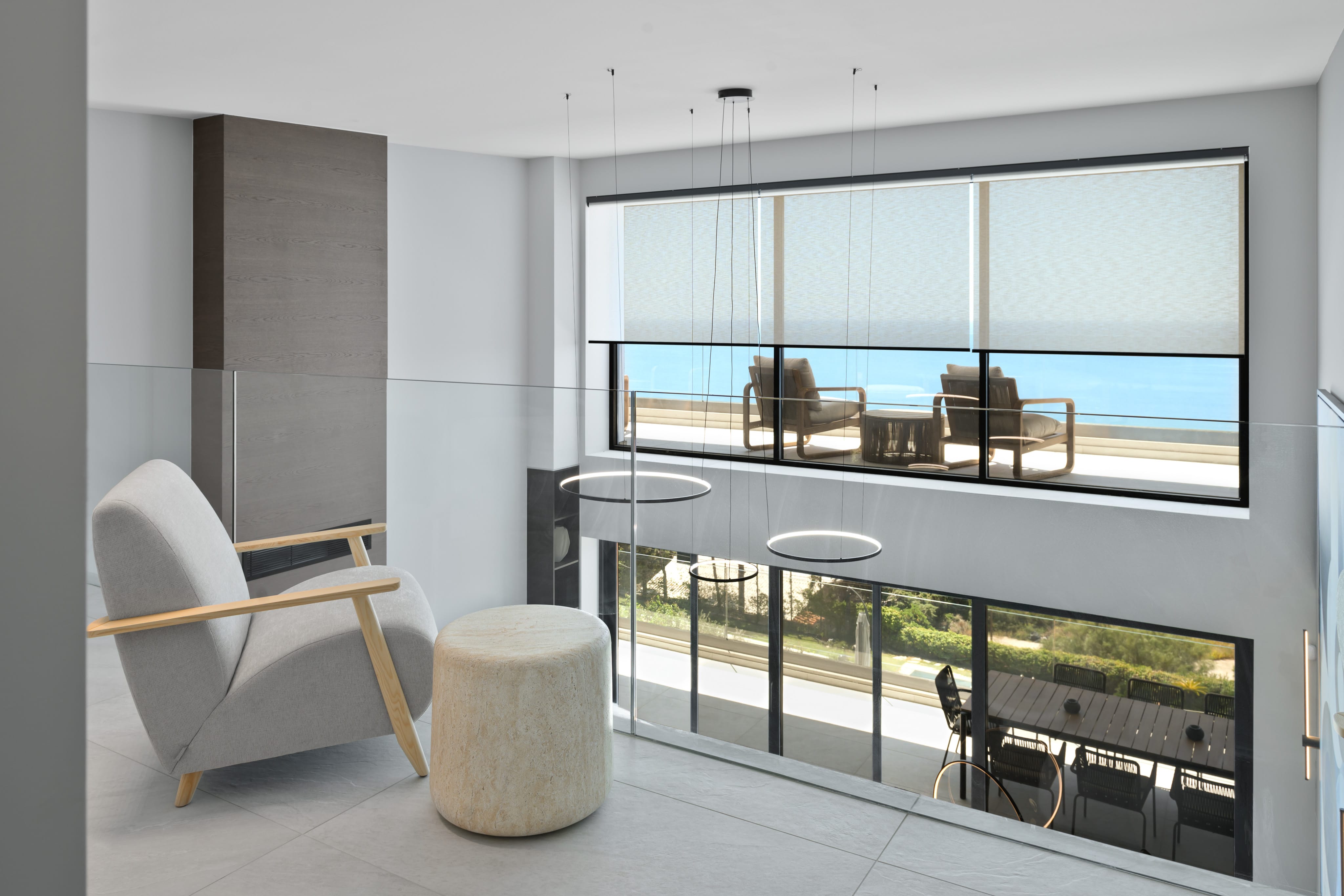 a room with a chair and a table