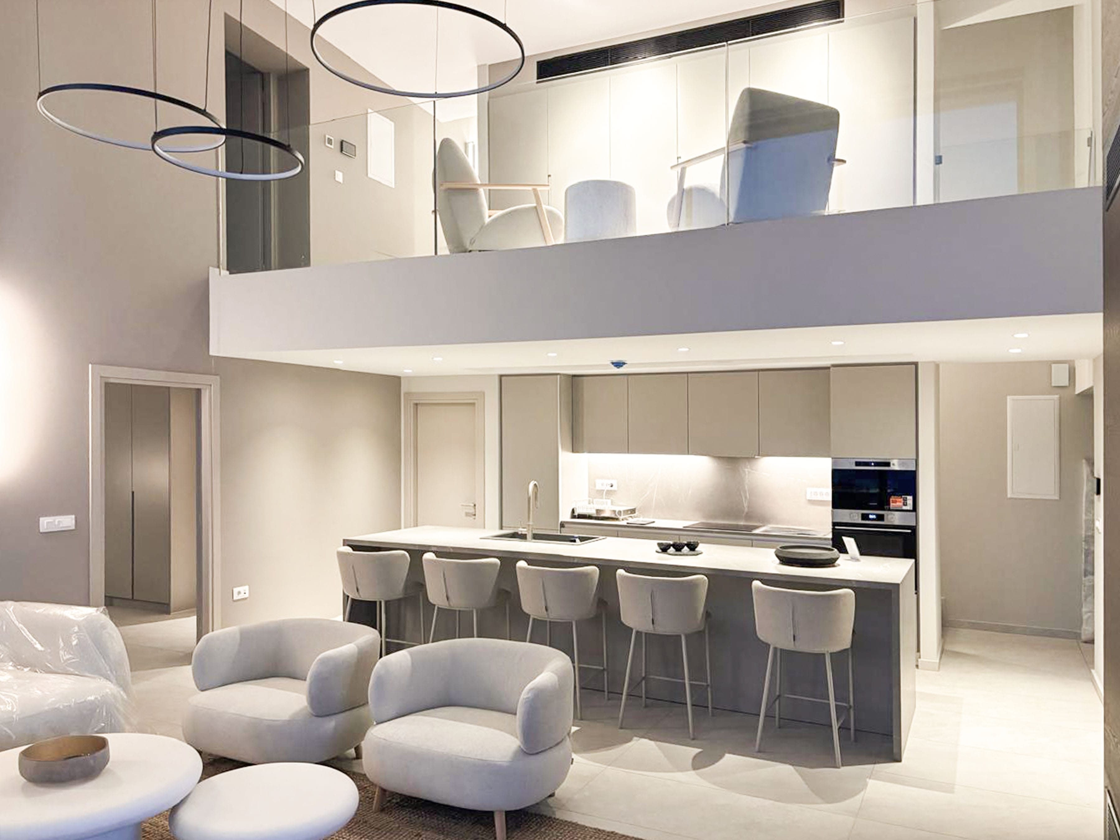 a room with a table and chairs