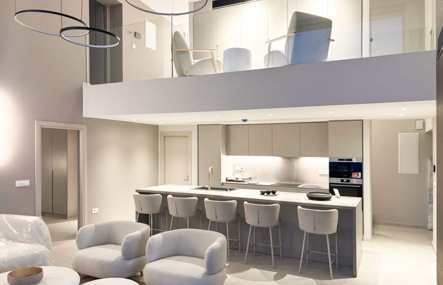 a room with a table and chairs
