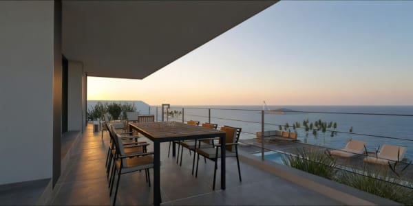 a table and chairs on a deck