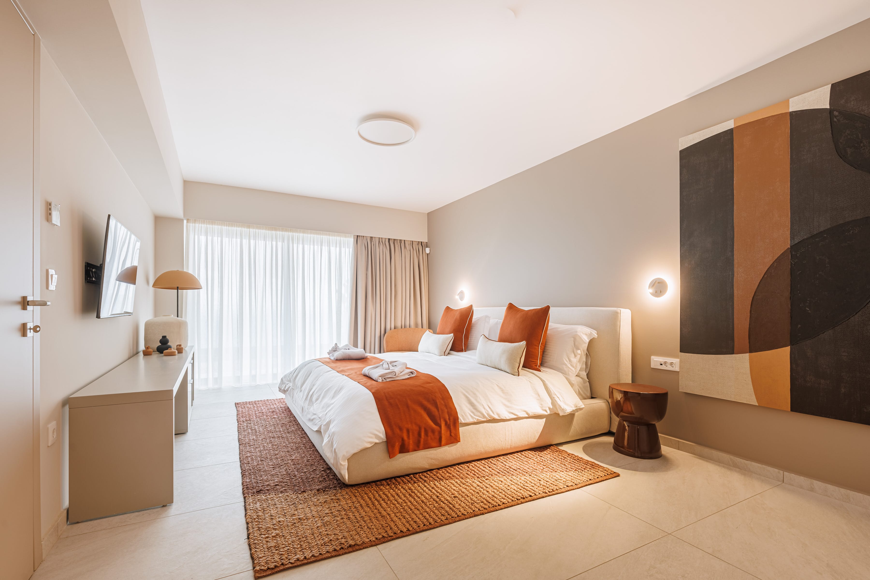 a bedroom with a large bed