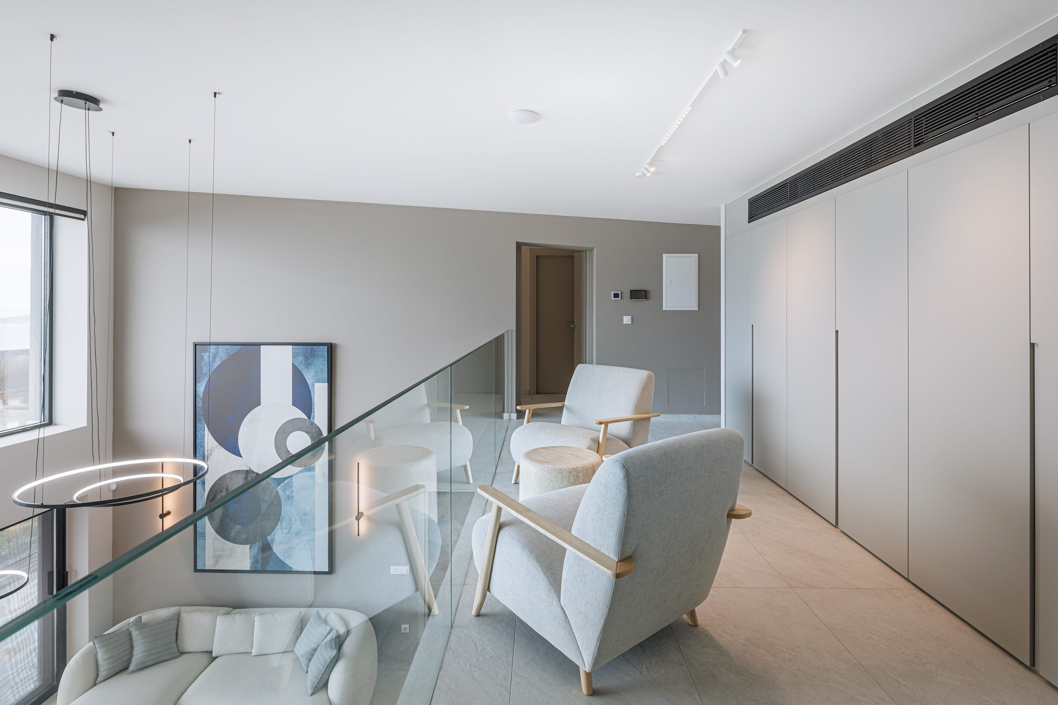 a room with a table and chairs