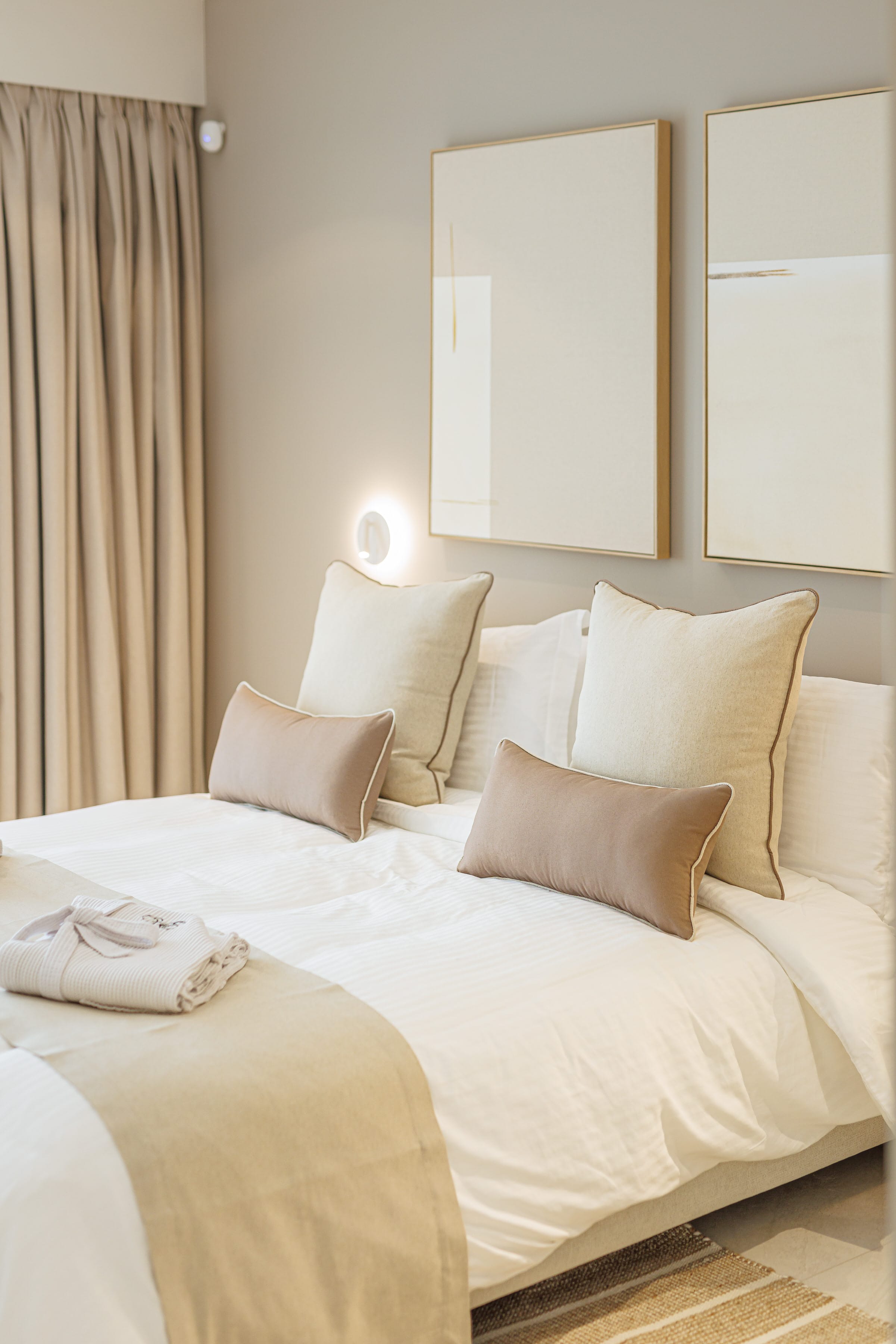 a bed with pillows