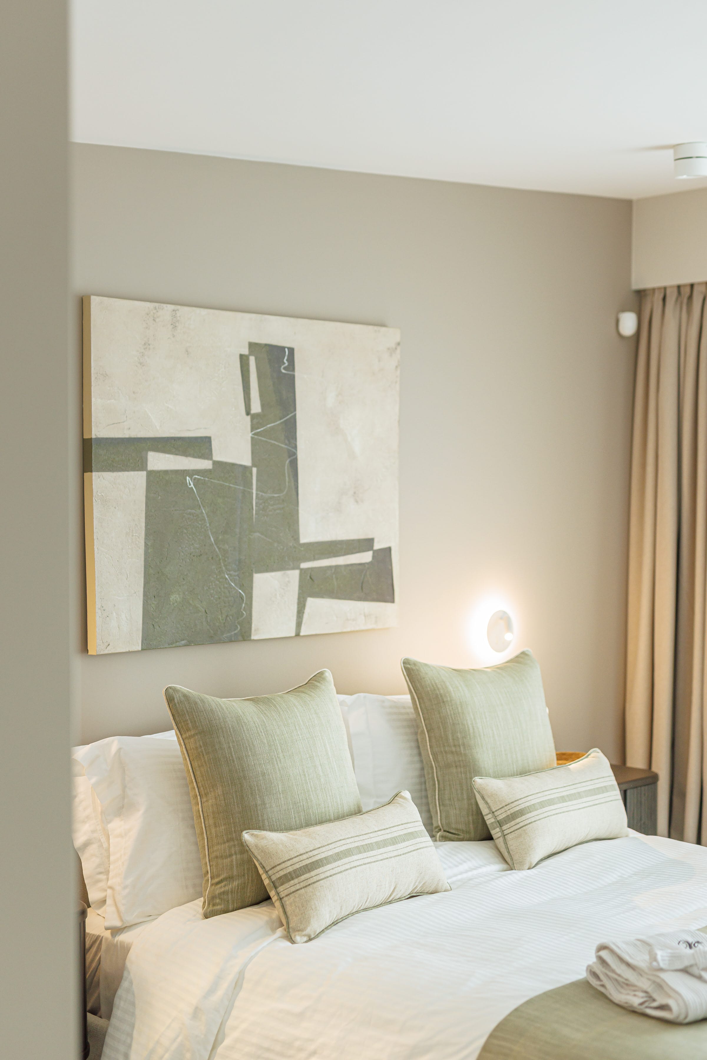 a bed with pillows