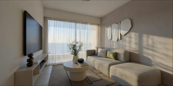 a living room with a tv and couches