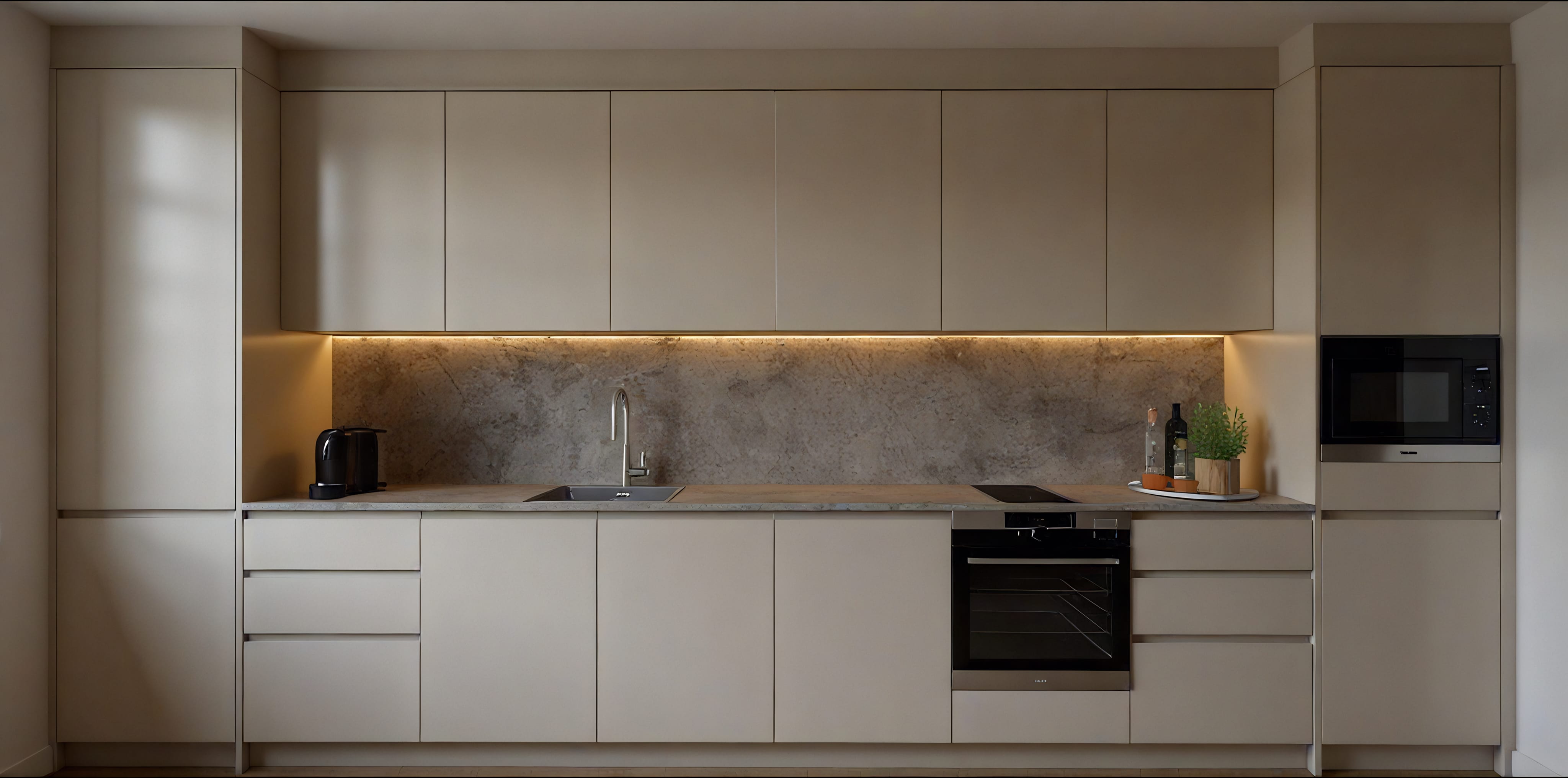 a kitchen with white cabinets