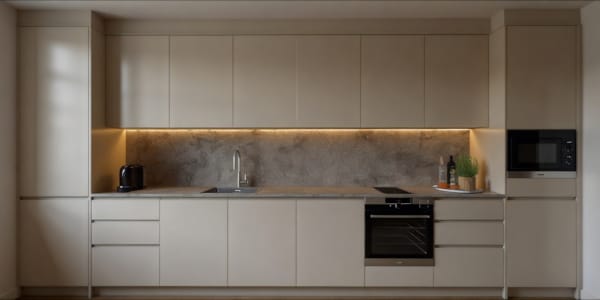 a kitchen with white cabinets
