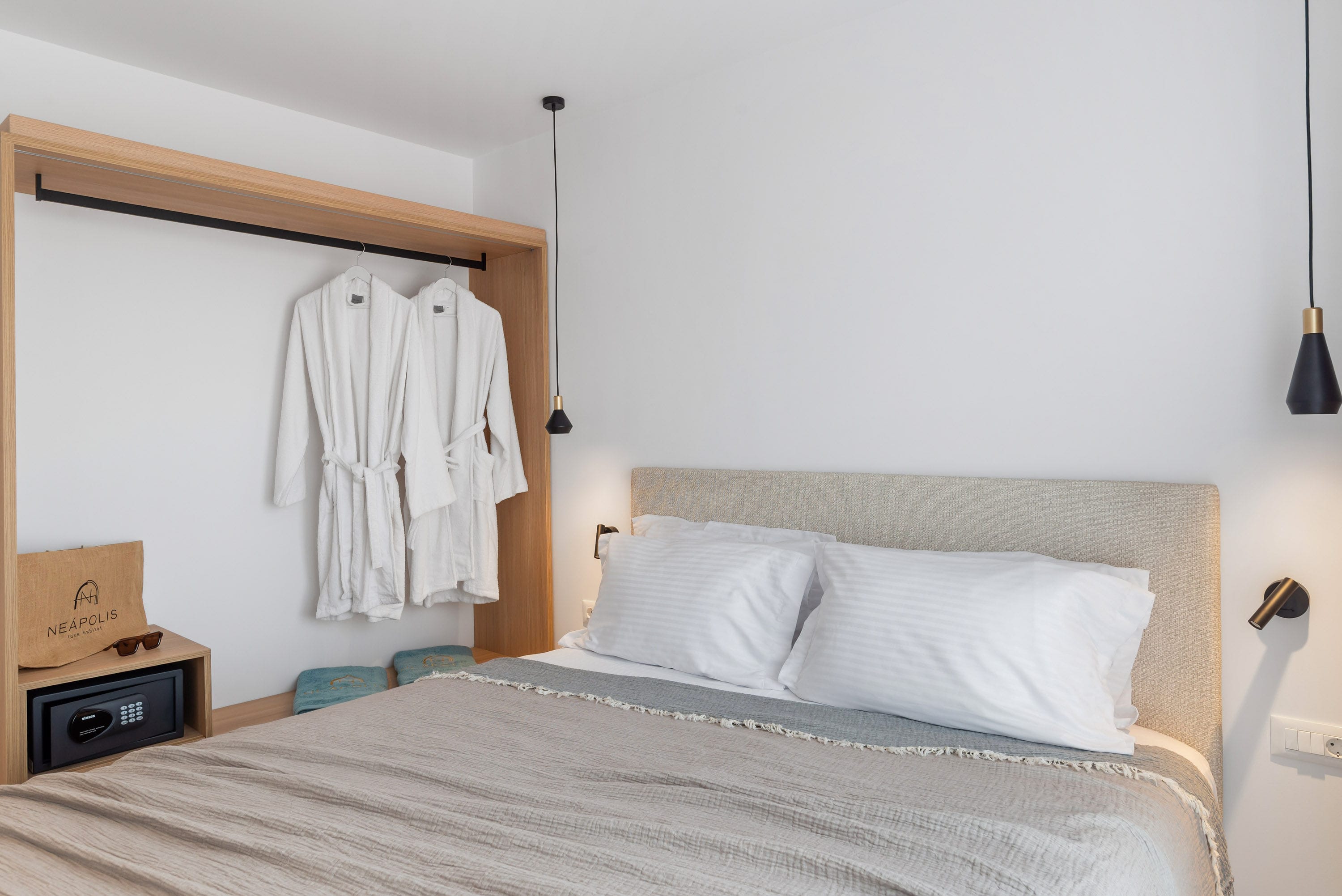 a bed with white sheets