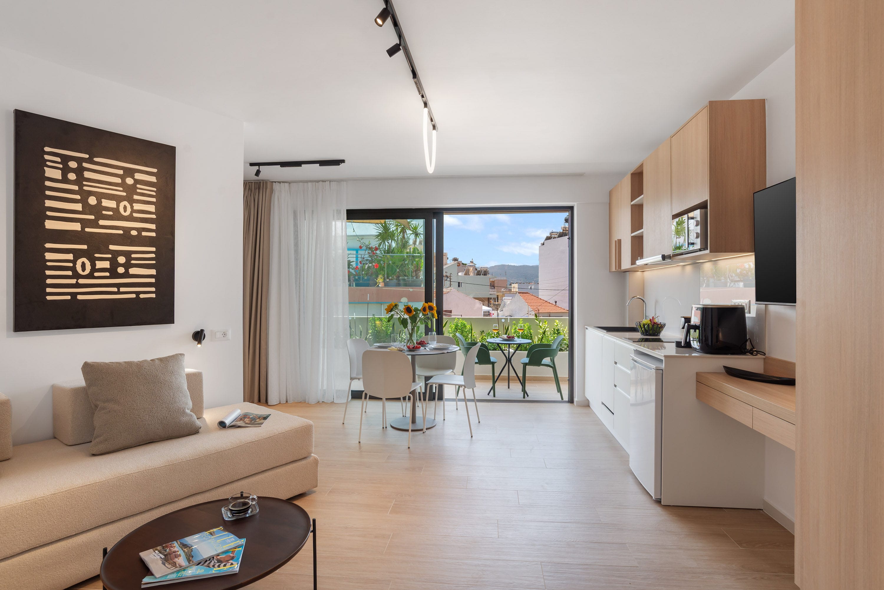 a living room with a large window