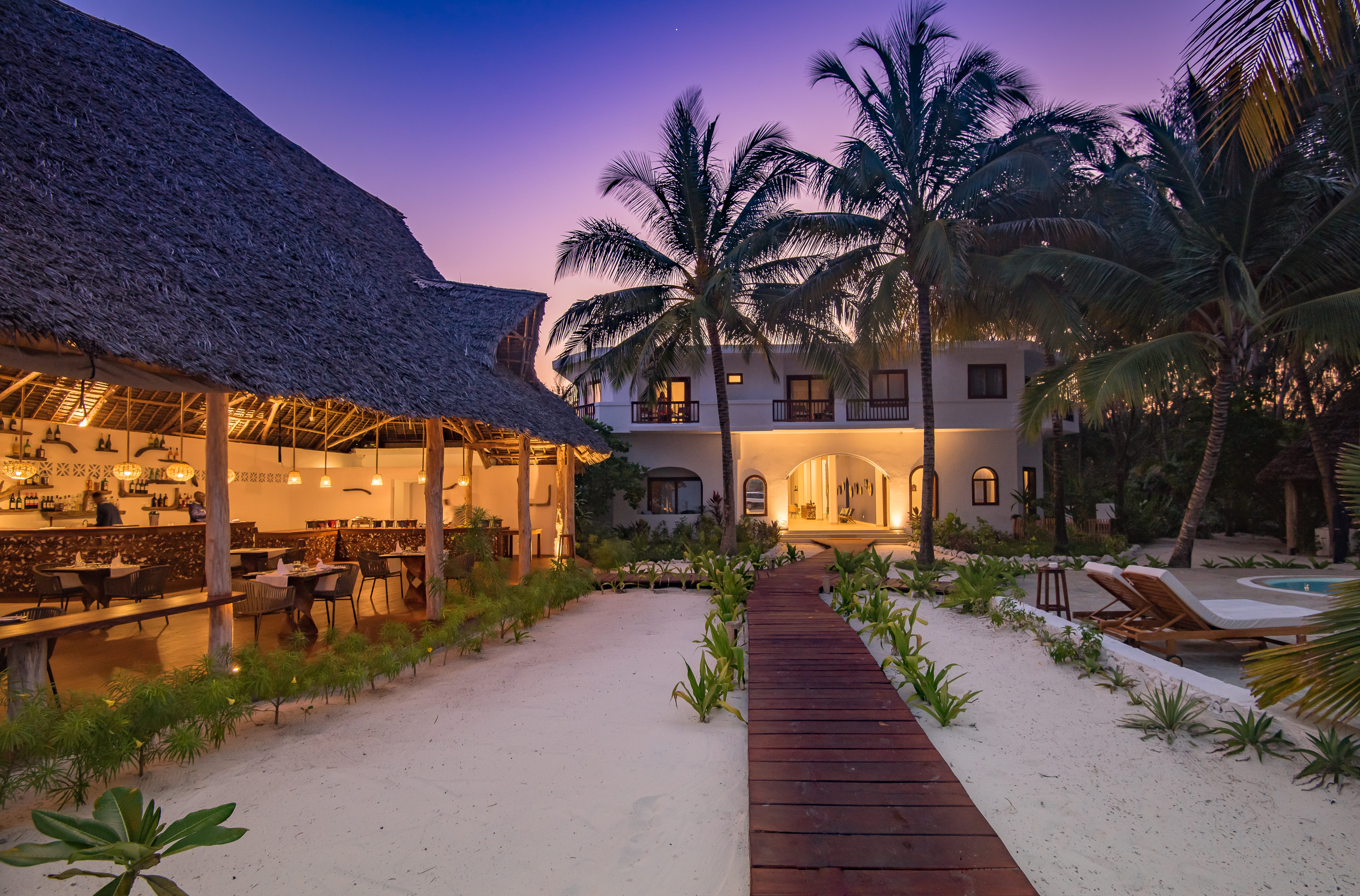 a house with a pool and palm trees